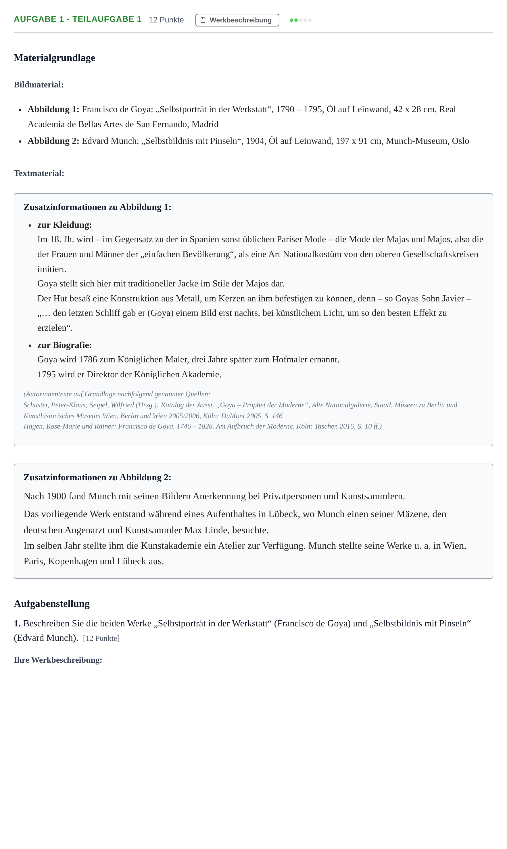 Aufgabenstellung: Aufgabe 1 - Teilaufgabe 1 · Abitur NRW Kunst LK · Haupttermin · Weiterbildungskolleg 2021