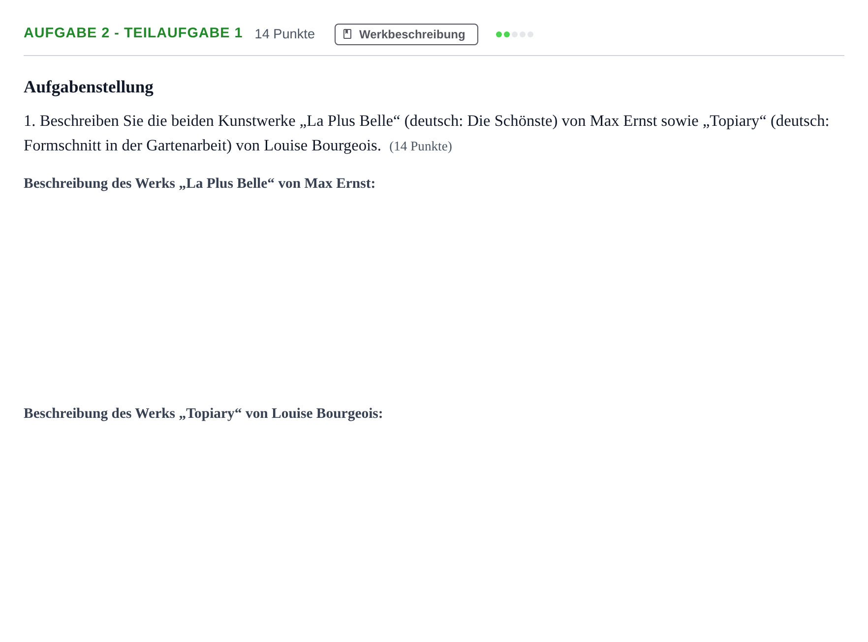 Aufgabenstellung: Aufgabe 2 - Teilaufgabe 1 · Abitur NRW Kunst LK · Haupttermin · Weiterbildungskolleg 2021