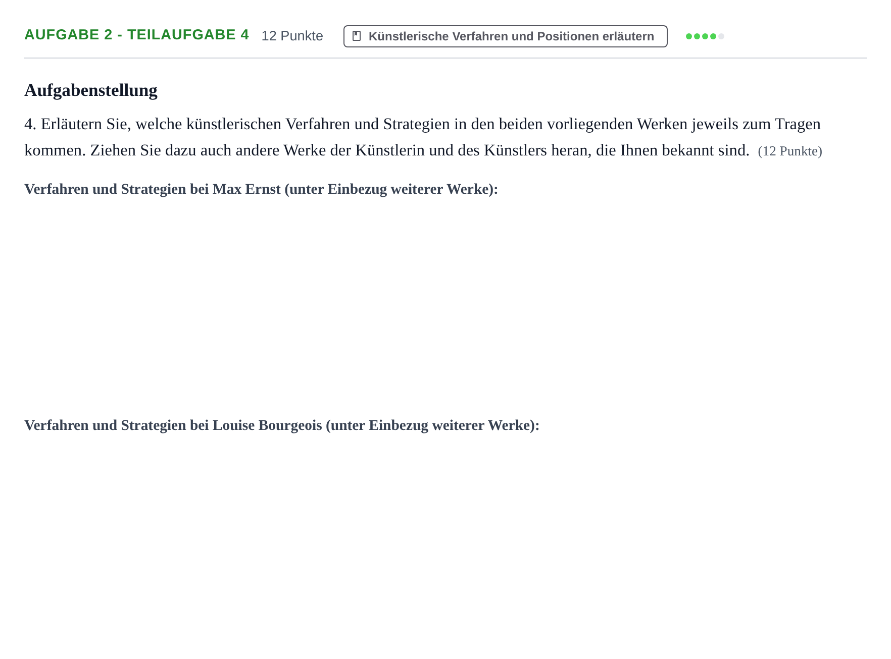 Aufgabenstellung: Aufgabe 2 - Teilaufgabe 4 · Abitur NRW Kunst LK · Haupttermin · Weiterbildungskolleg 2021