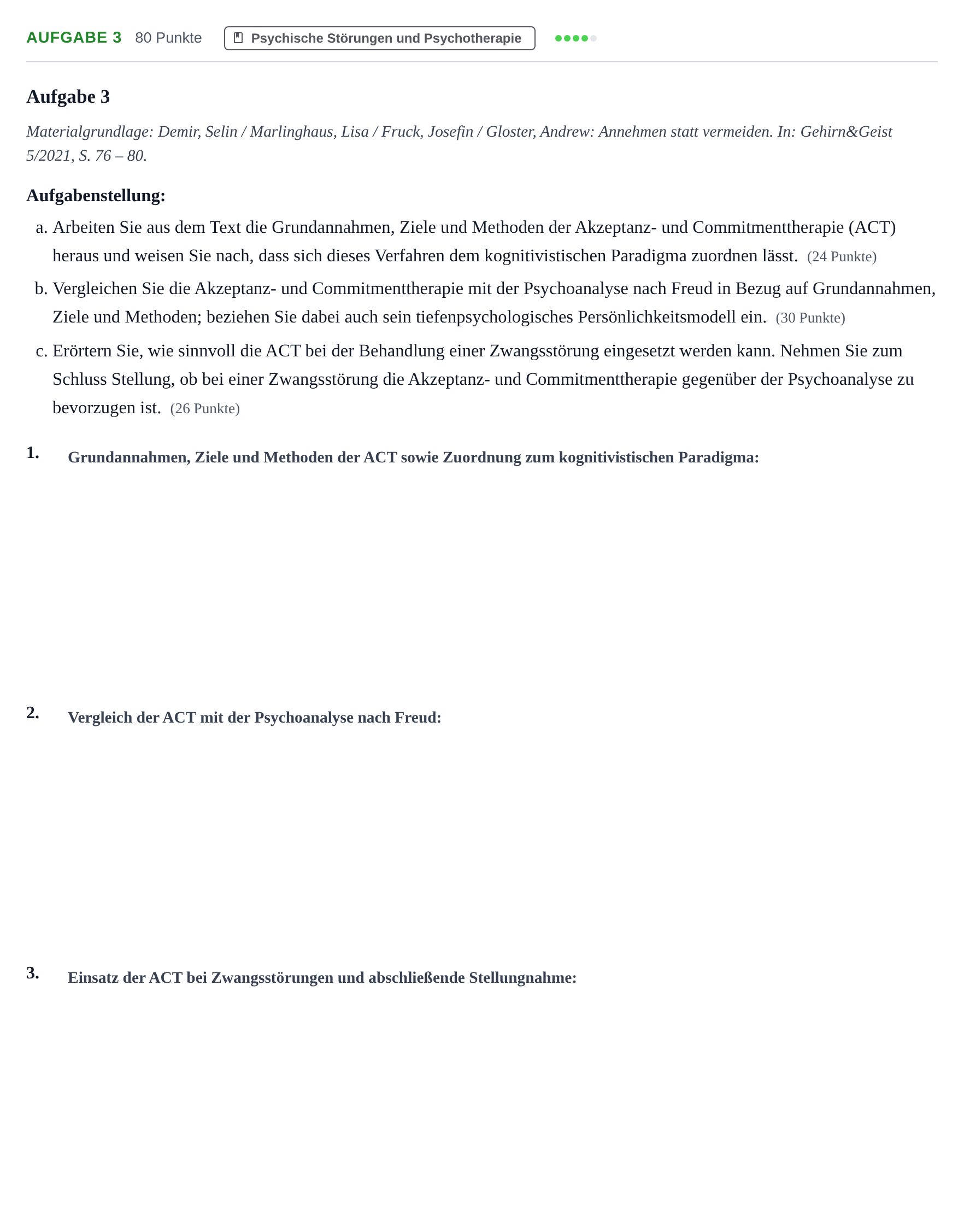 Aufgabenstellung: Aufgabe 3 · Abitur NRW Psychologie LK · Haupttermin 2023
