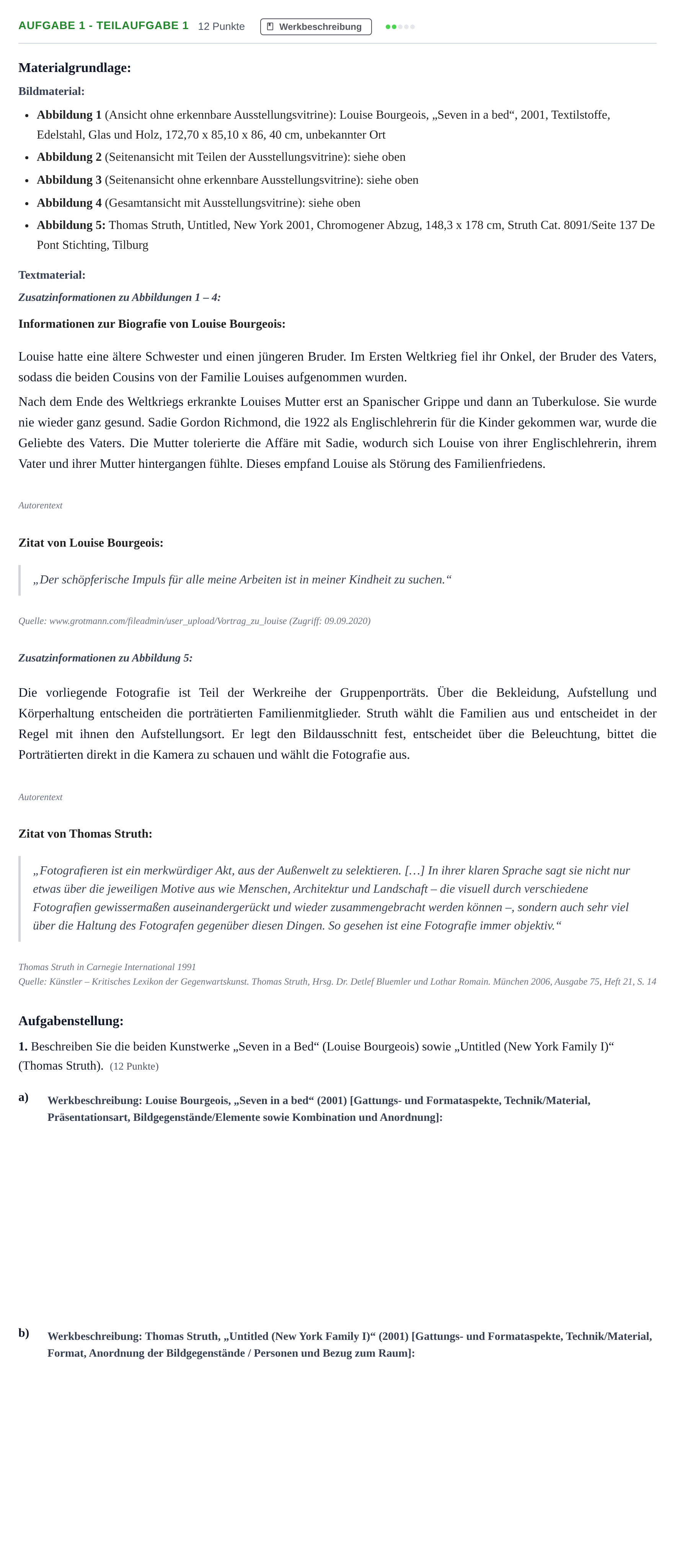 Aufgabenstellung: Aufgabe 1 - Teilaufgabe 1 · Abitur NRW Kunst LK · Nachtermin 2021