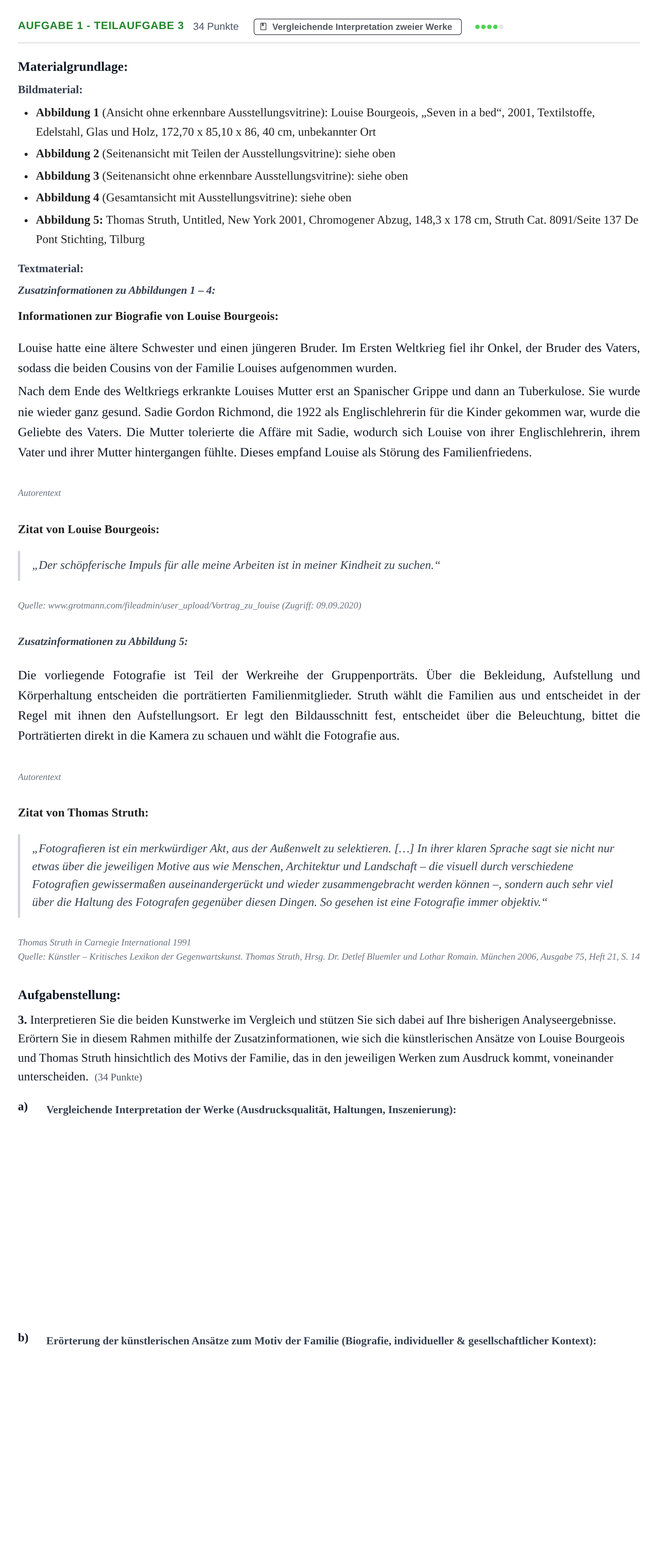 Aufgabenstellung: Aufgabe 1 - Teilaufgabe 3 · Abitur NRW Kunst LK · Nachtermin 2021