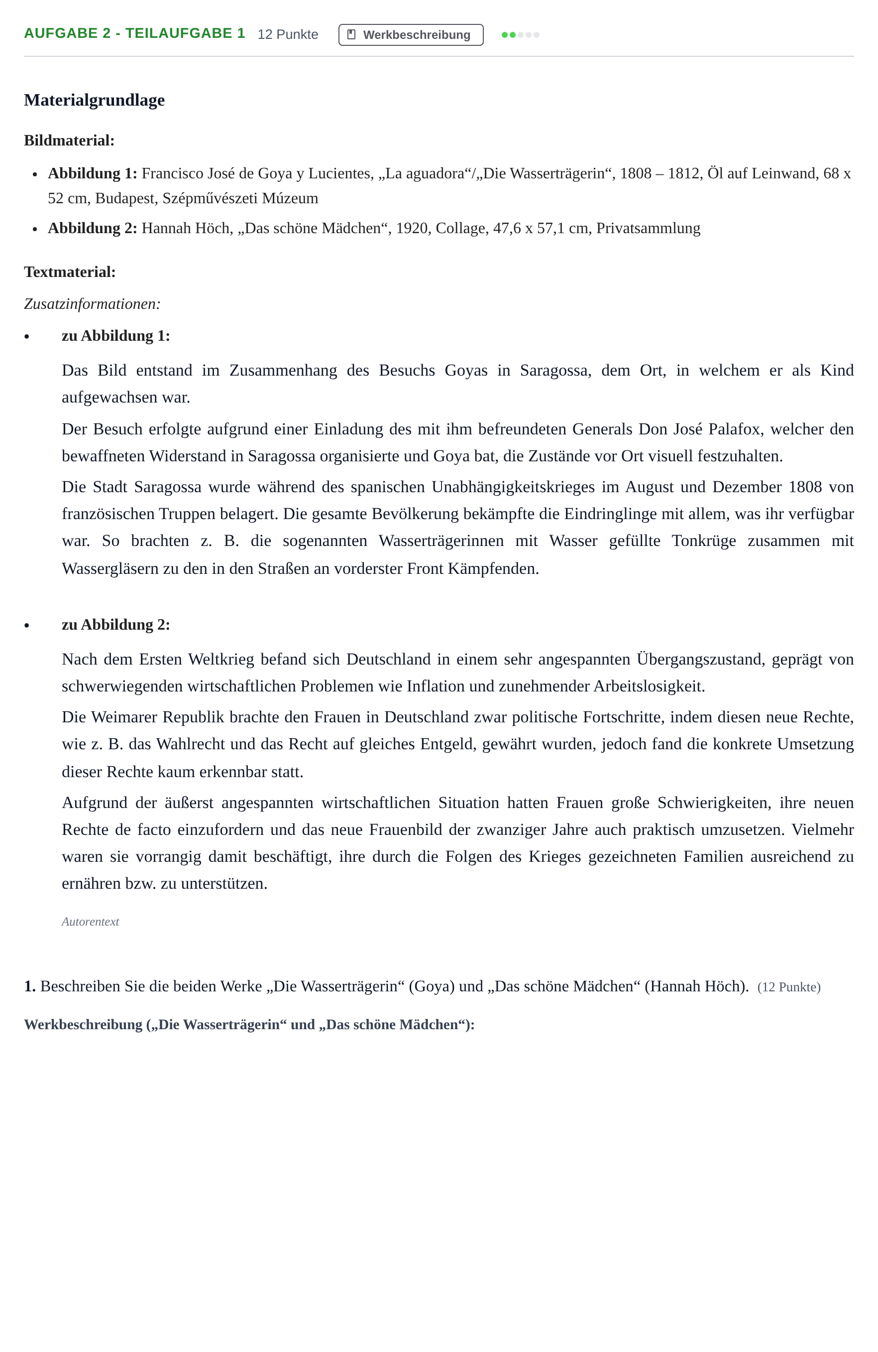Aufgabenstellung: Aufgabe 2 - Teilaufgabe 1 · Abitur NRW Kunst LK · Nachtermin 2021