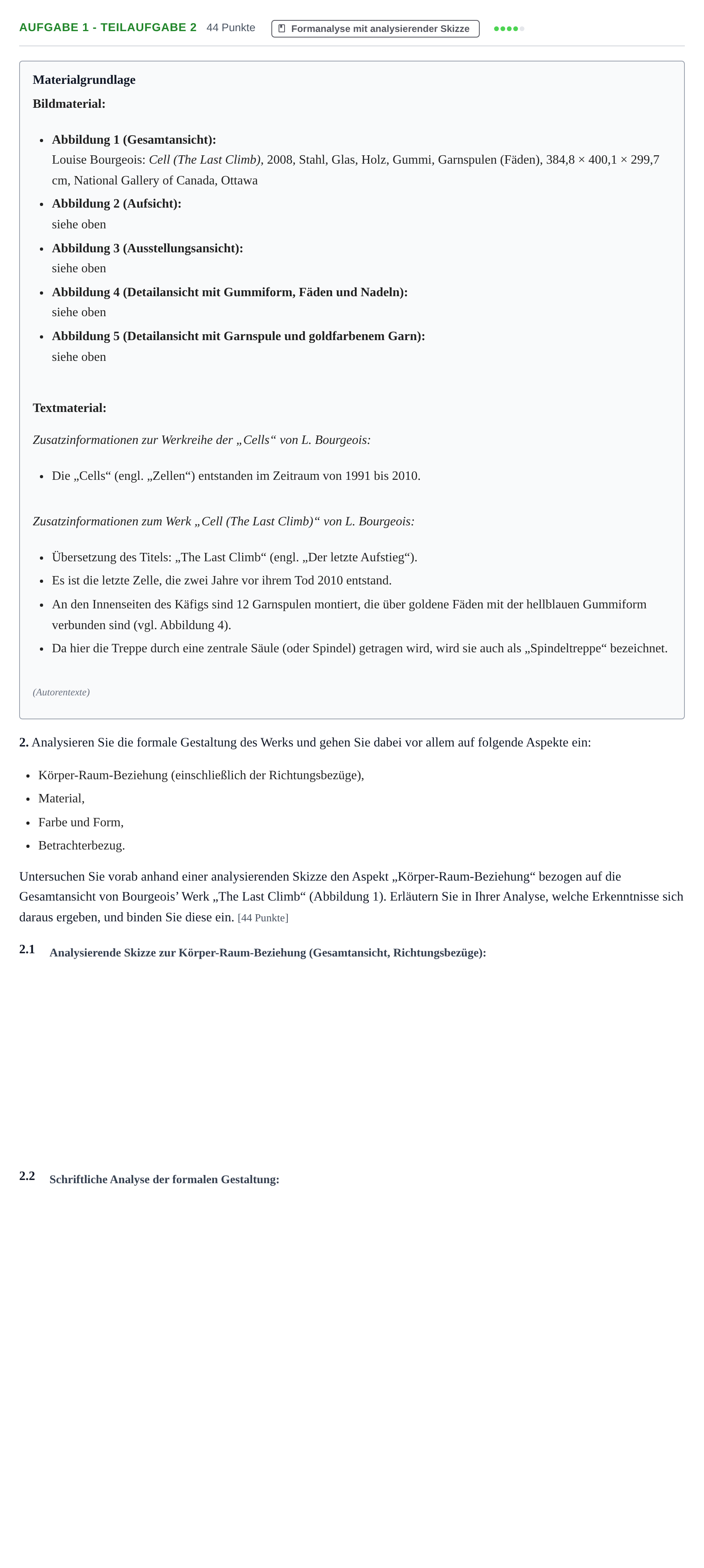 Aufgabenstellung: Aufgabe 1 - Teilaufgabe 2 · Abitur NRW Kunst GK · Haupttermin · Weiterbildungskolleg 2022