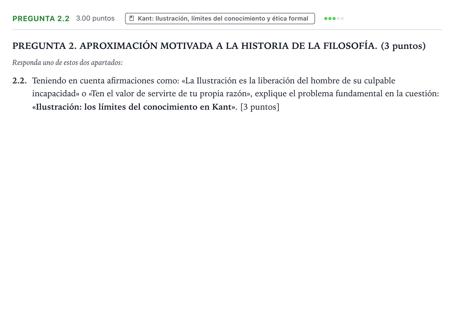 Enunciado: Pregunta 2.2 · Historia de la Filosofía PAU Galicia Extraordinaria 2026