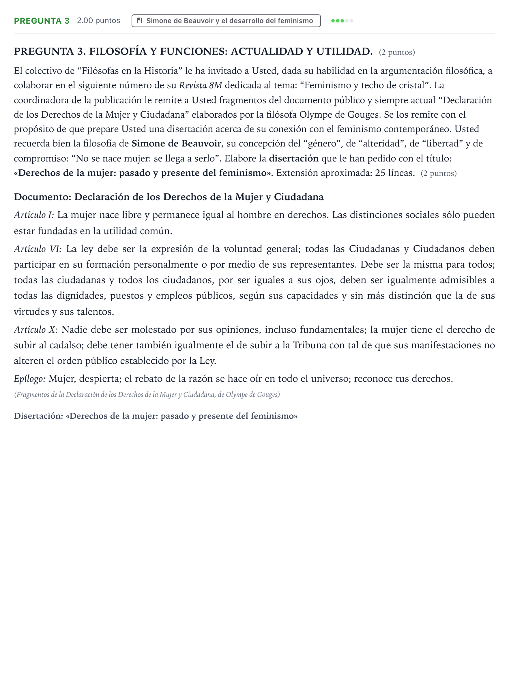 Enunciado: Pregunta 3 · Historia de la Filosofía PAU Galicia Extraordinaria 2026