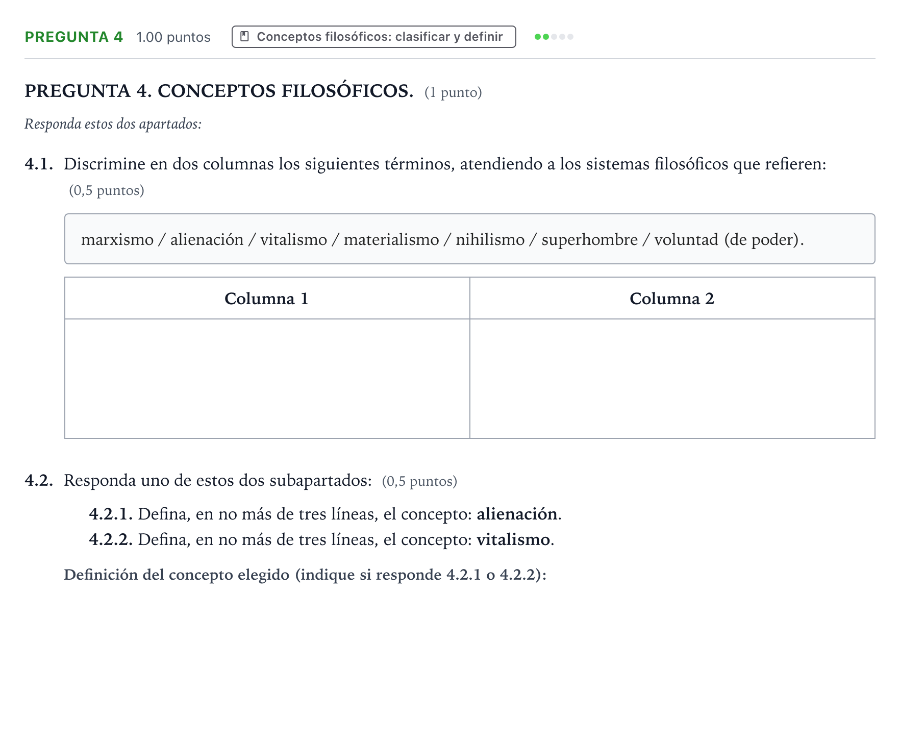 Enunciado: Pregunta 4 · Historia de la Filosofía PAU Galicia Extraordinaria 2026