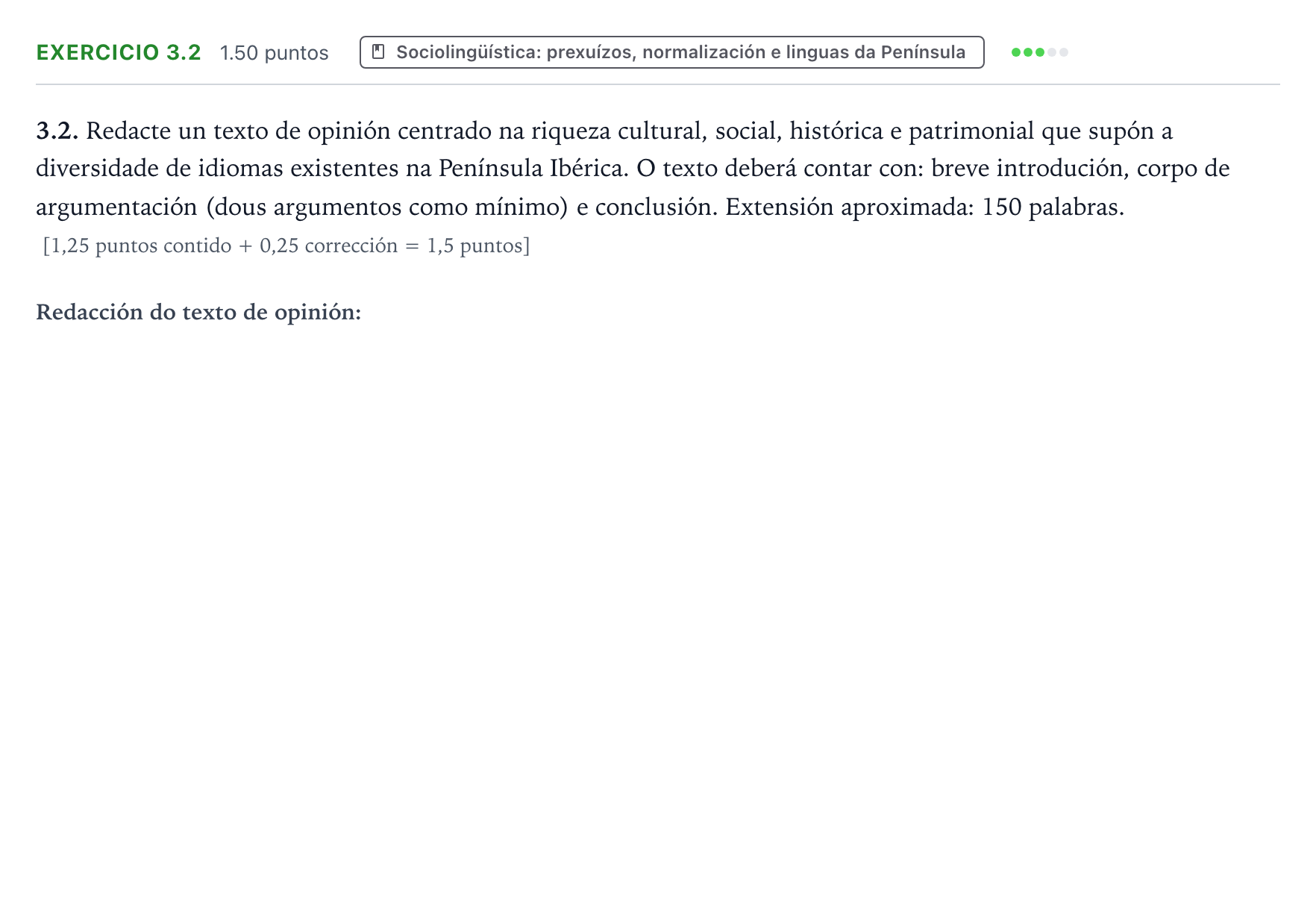 Enunciado: Ejercicio 3.2 · Lingua Galega e Literatura II PAU Galicia Extraordinaria 2026