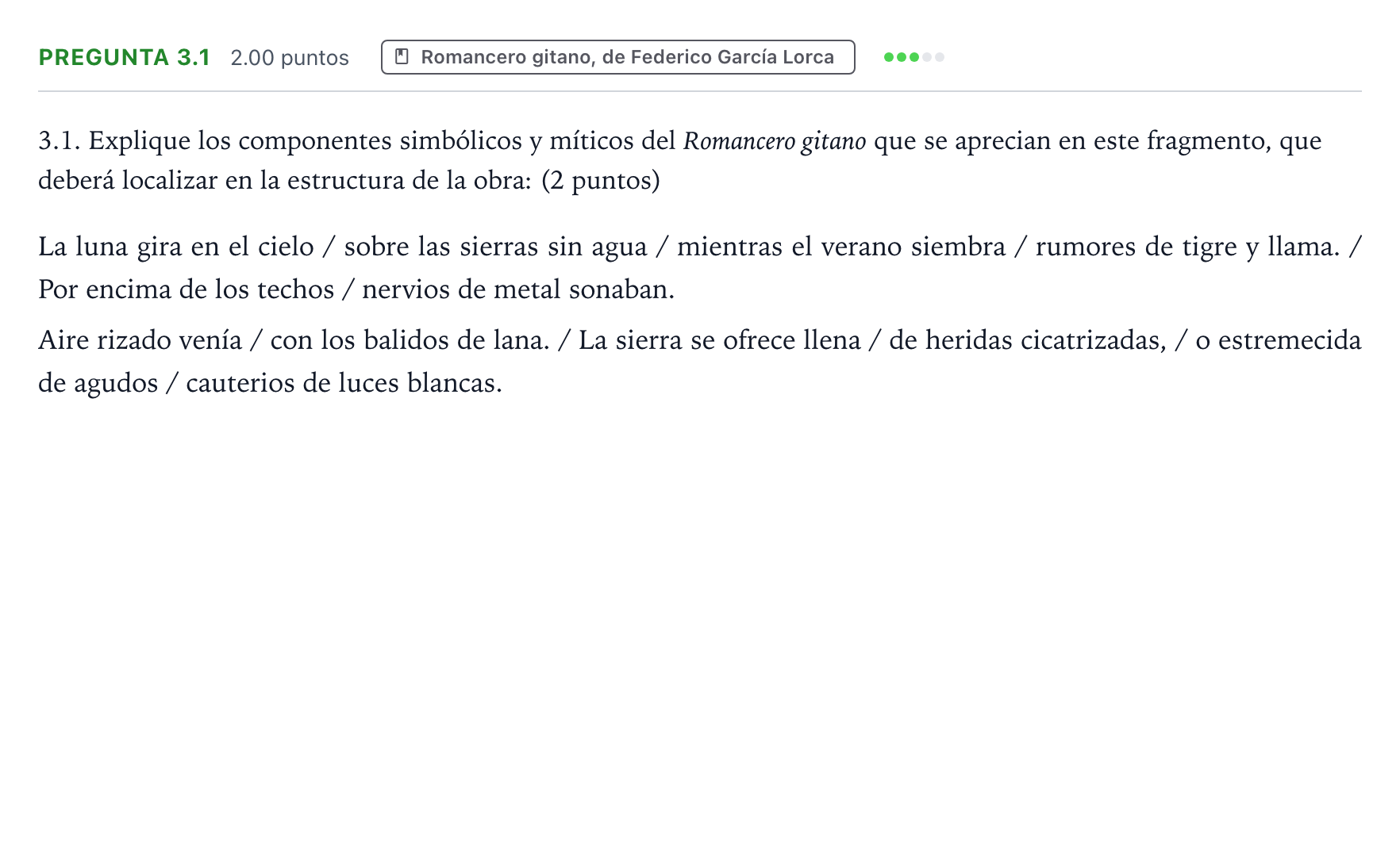 Enunciado: Pregunta 3.1 · Lengua Castellana y Literatura II PAU Galicia Extraordinaria 2026