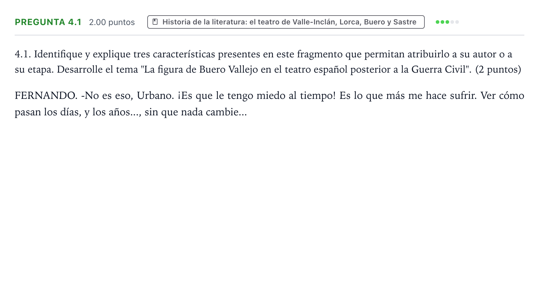 Enunciado: Pregunta 4.1 · Lengua Castellana y Literatura II PAU Galicia Extraordinaria 2026