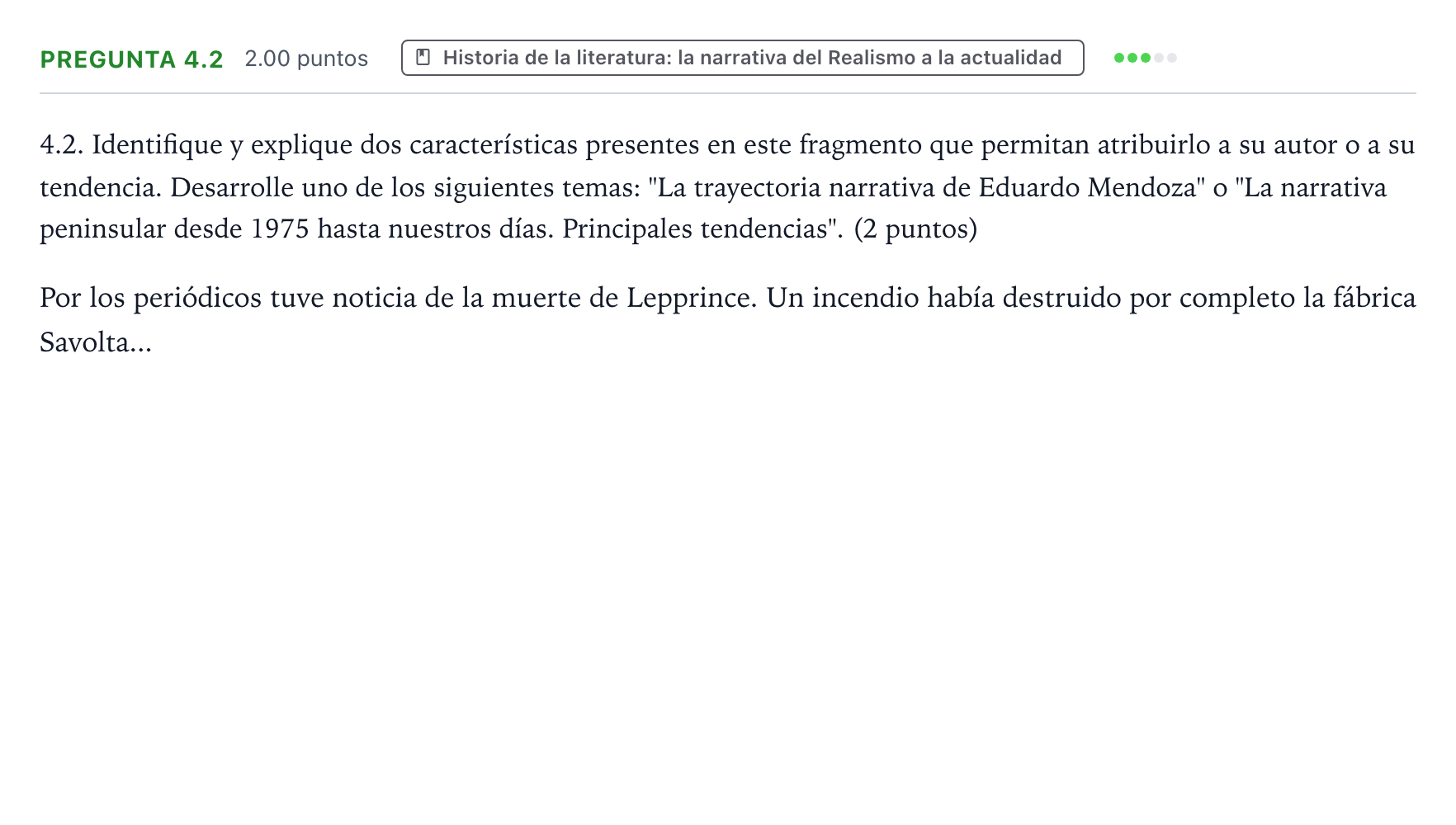 Enunciado: Pregunta 4.2 · Lengua Castellana y Literatura II PAU Galicia Extraordinaria 2026