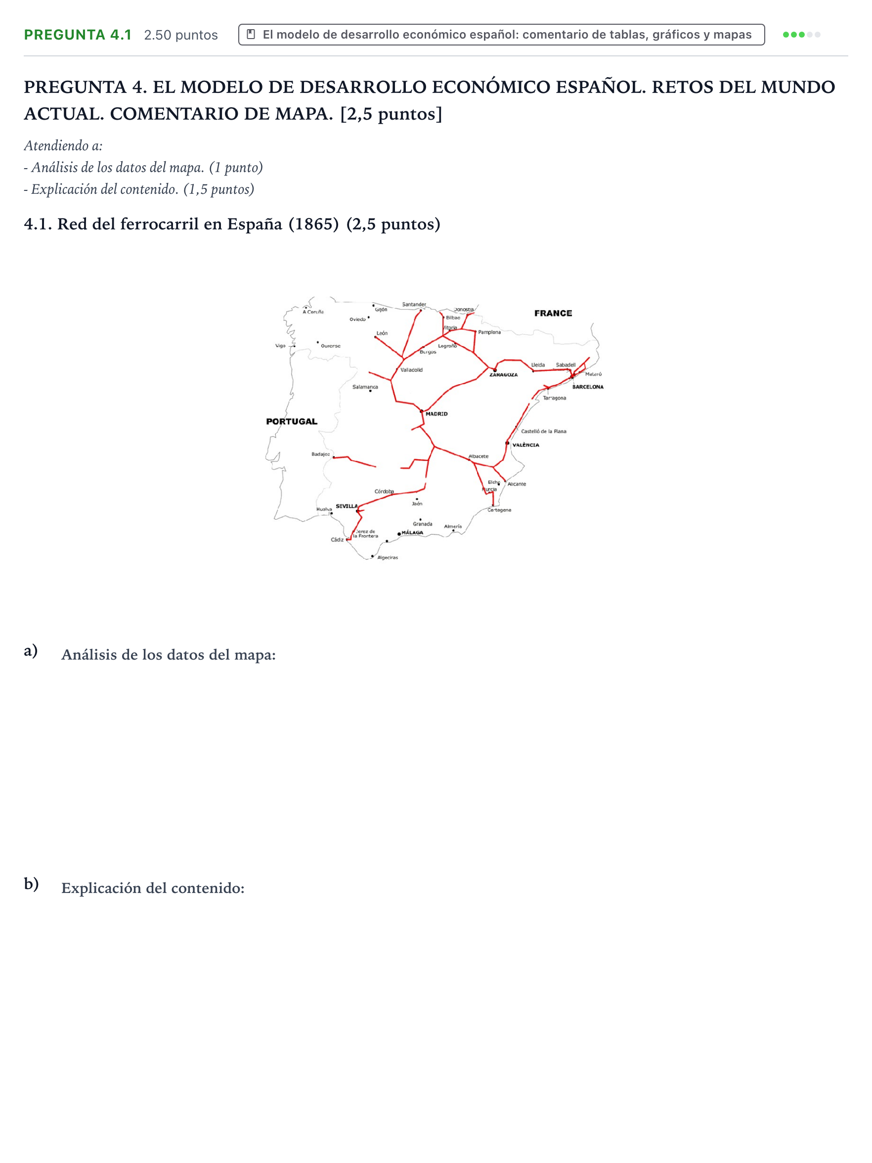 Enunciado: Pregunta 4.1 · Historia de España PAU Galicia Extraordinaria 2026