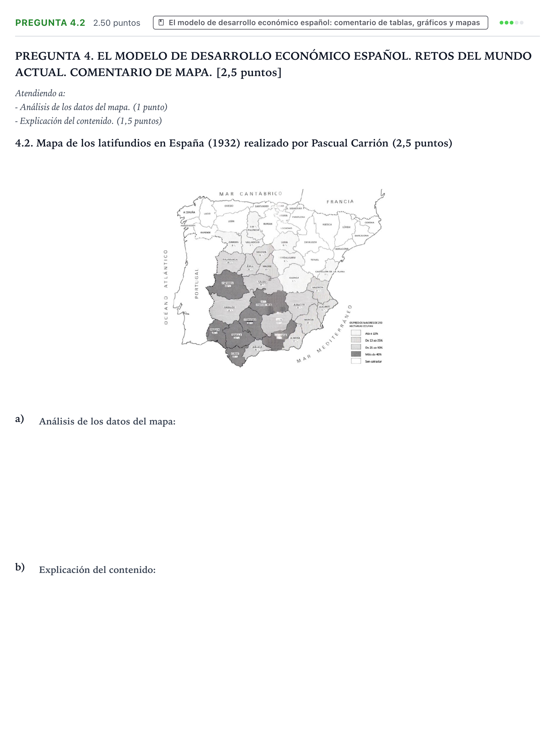 Enunciado: Pregunta 4.2 · Historia de España PAU Galicia Extraordinaria 2026