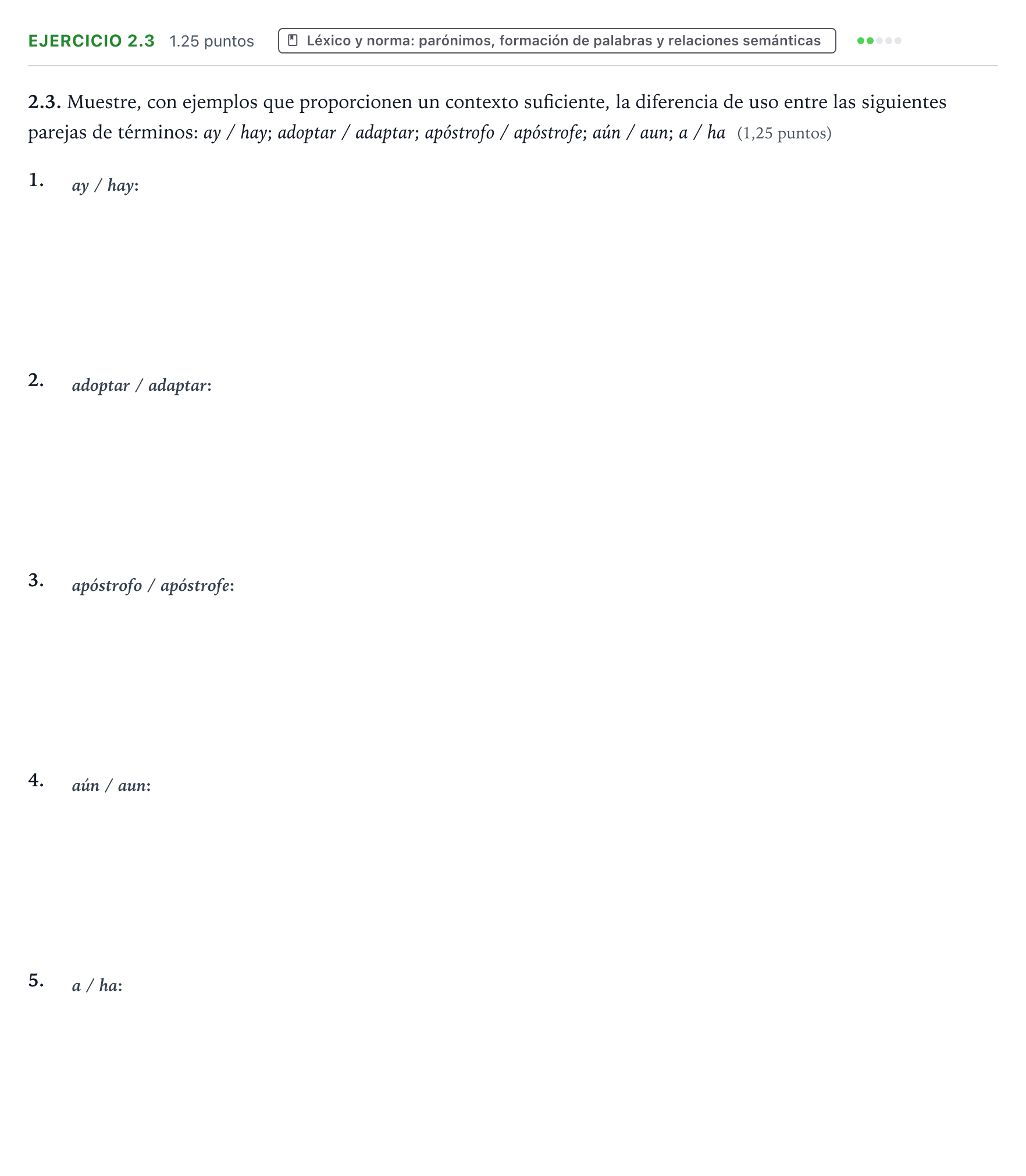 Enunciado: Ejercicio 2.3 · Lengua Castellana y Literatura II PAU Galicia Ordinaria 2026
