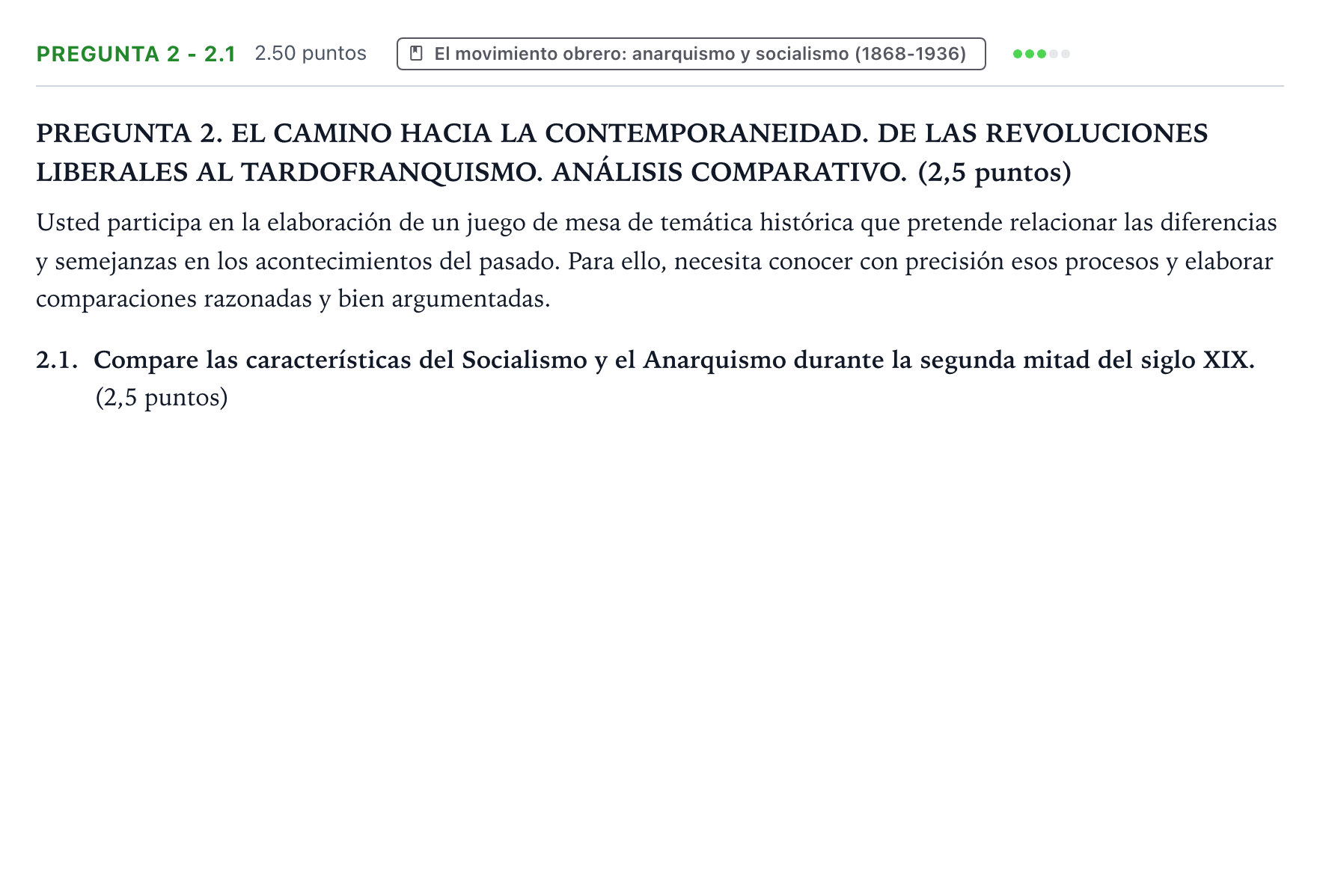 Enunciado: Pregunta 2 - 2.1 · Historia de España PAU Galicia Ordinaria 2026