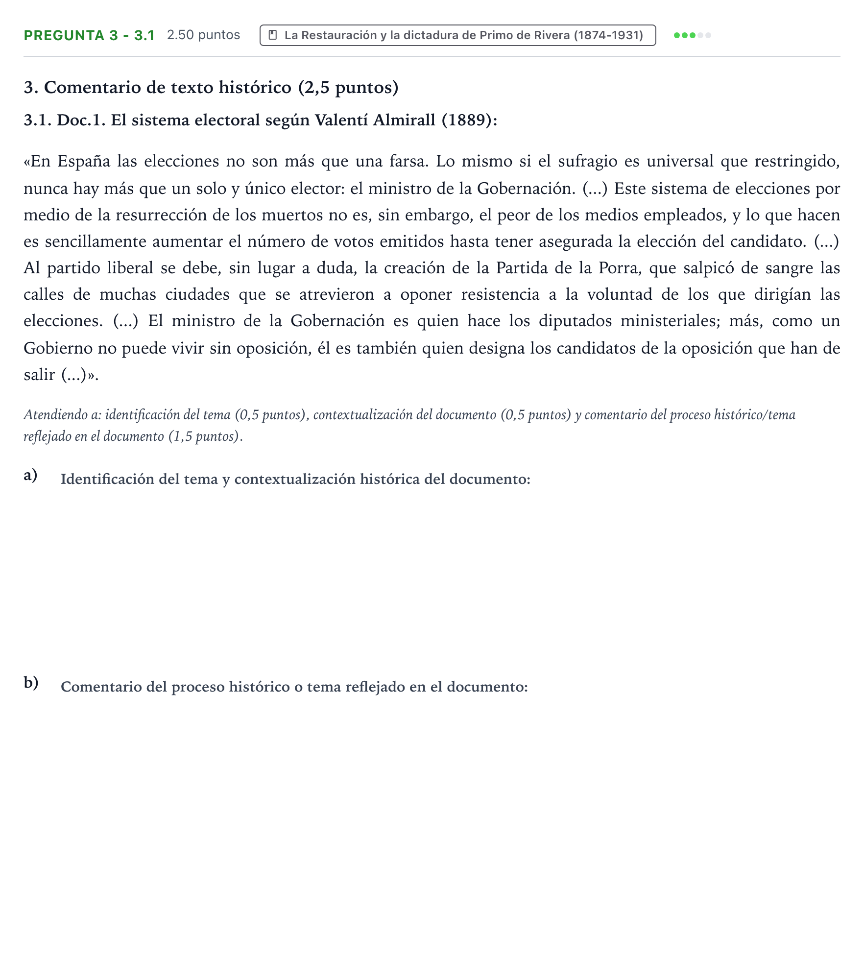 Enunciado: Pregunta 3 - 3.1 · Historia de España PAU Galicia Ordinaria 2026