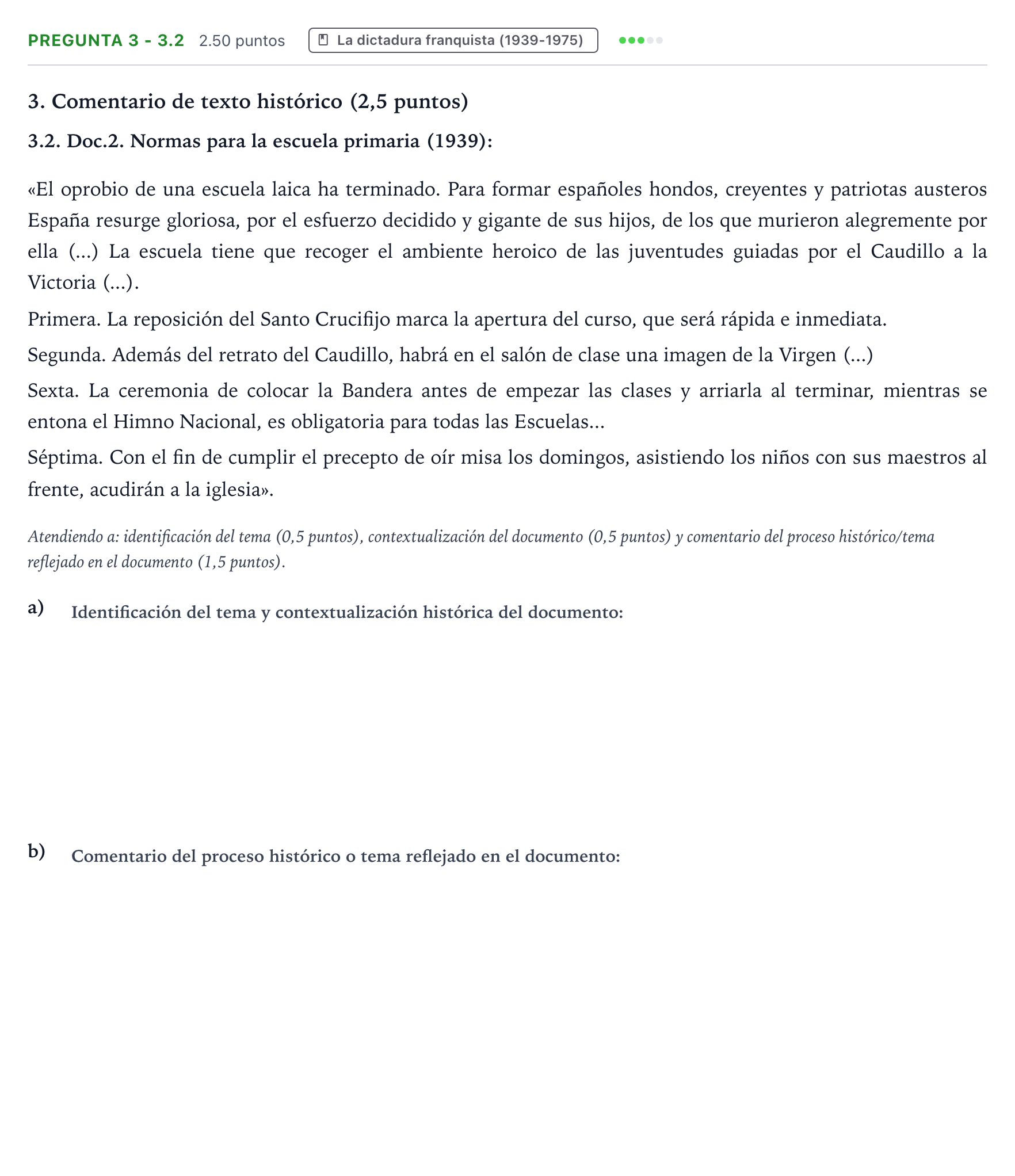 Enunciado: Pregunta 3 - 3.2 · Historia de España PAU Galicia Ordinaria 2026
