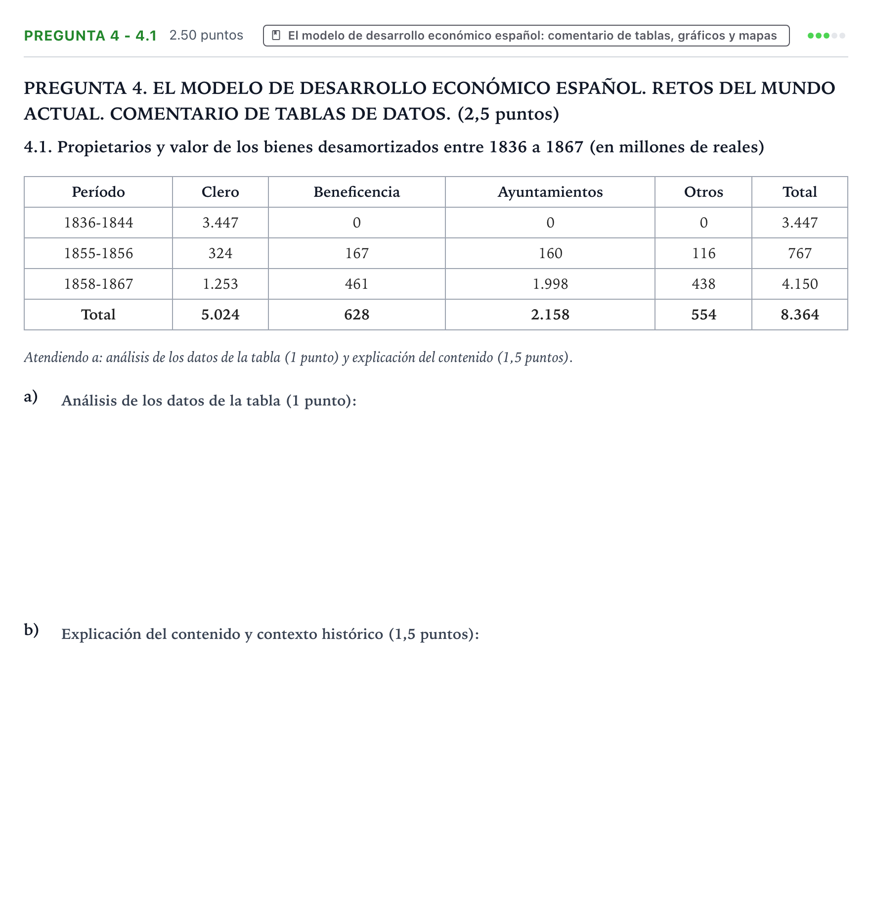 Enunciado: Pregunta 4 - 4.1 · Historia de España PAU Galicia Ordinaria 2026