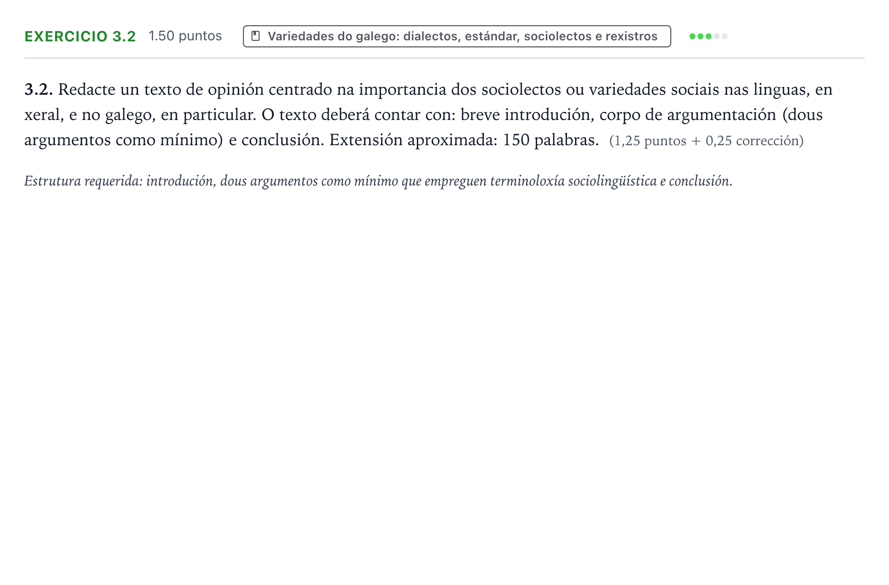 Enunciado: Ejercicio 3.2 · Lingua Galega e Literatura II PAU Galicia Ordinaria 2026