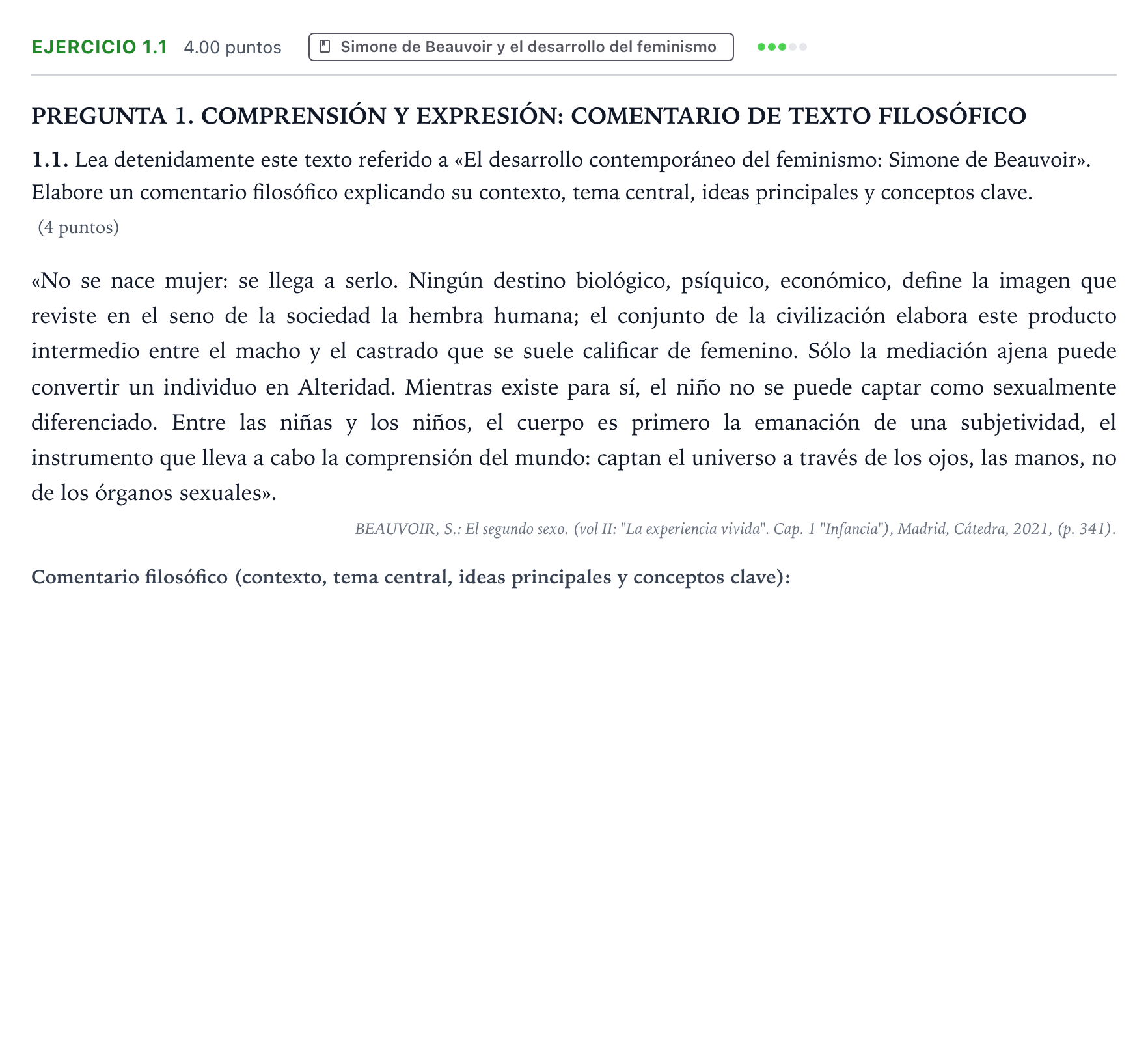 Enunciado: Ejercicio 1.1 · Historia de la Filosofía PAU Galicia Ordinaria 2026