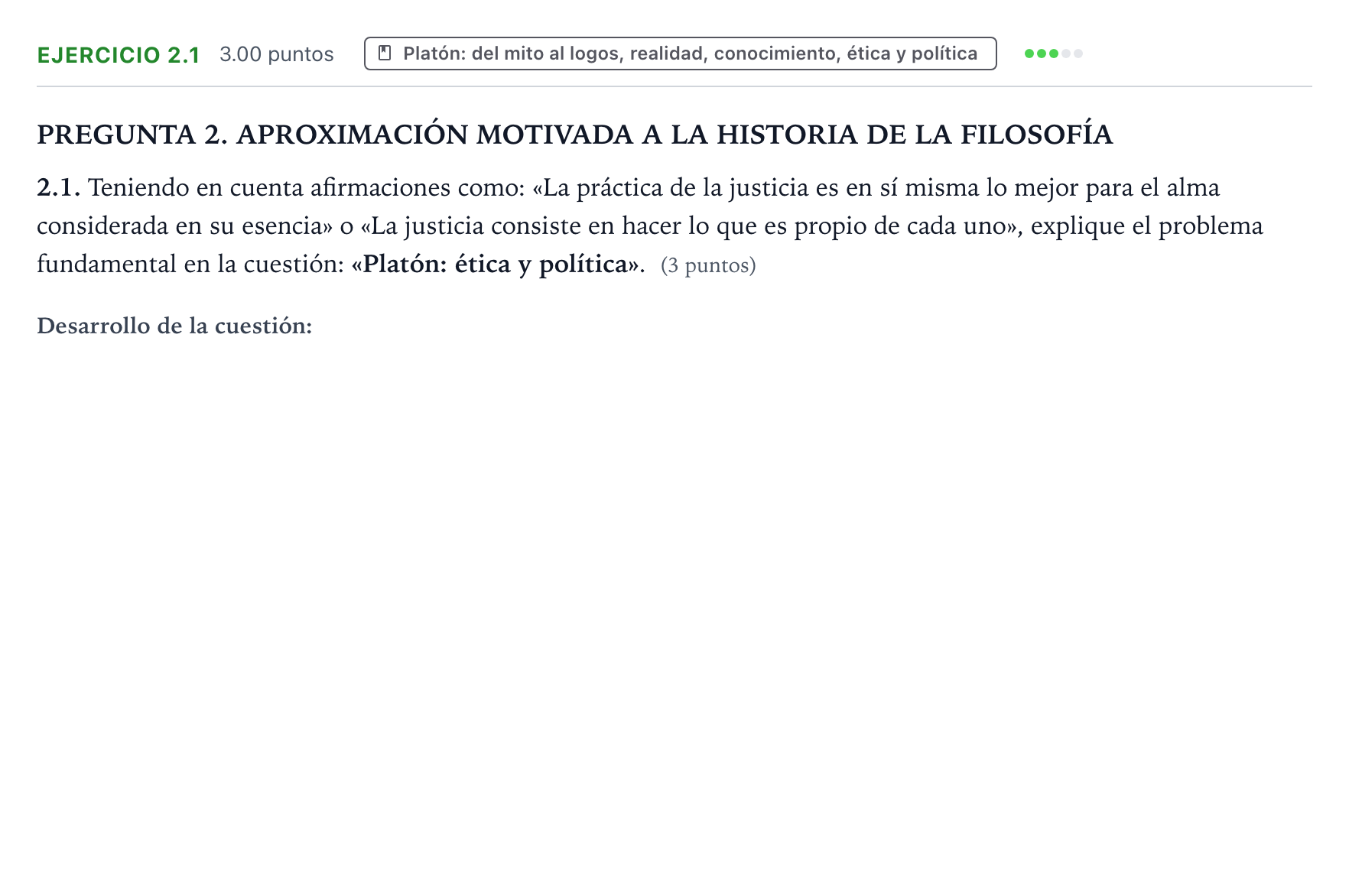 Enunciado: Ejercicio 2.1 · Historia de la Filosofía PAU Galicia Ordinaria 2026