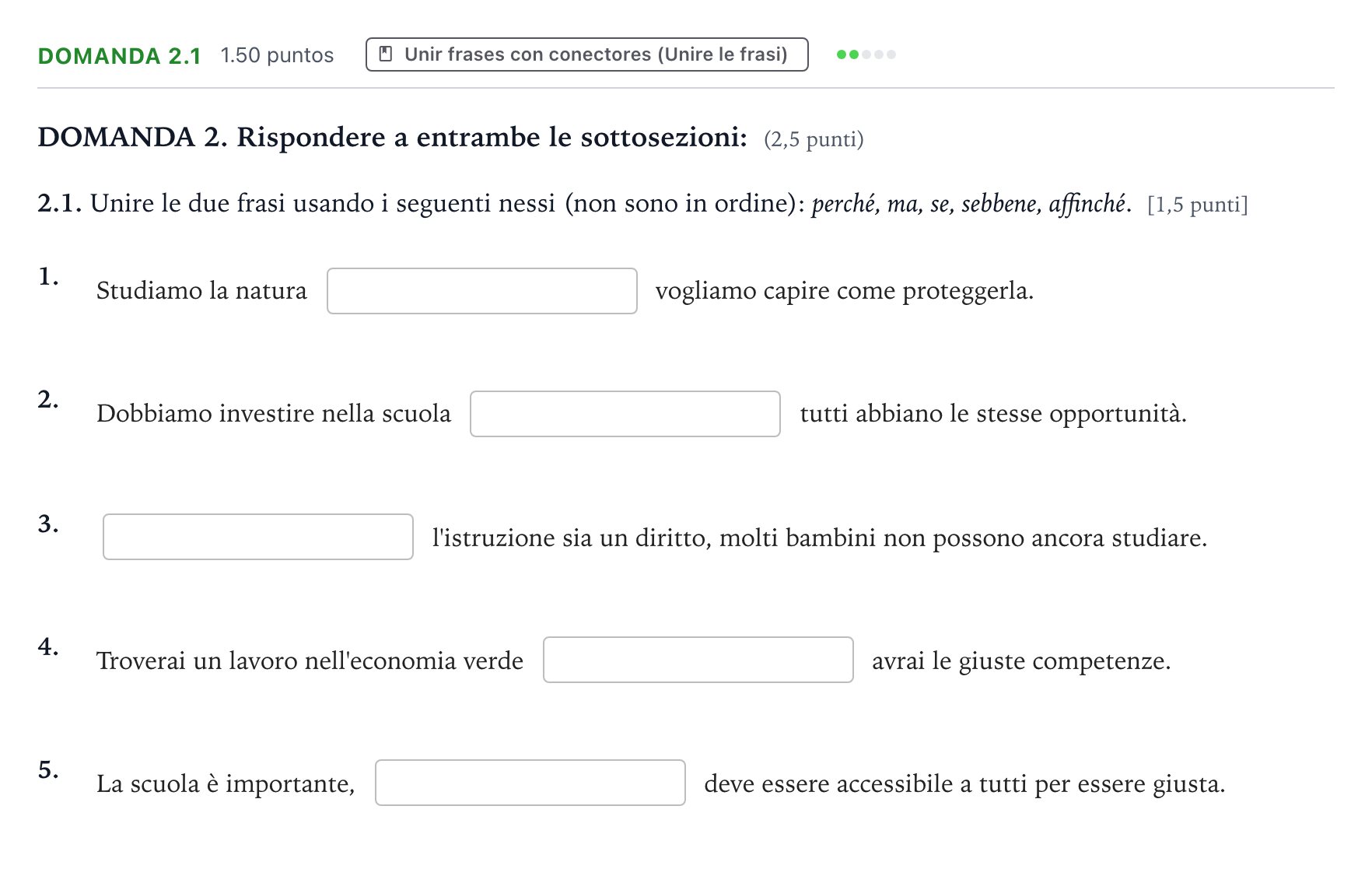 Enunciado: Ejercicio Domanda 2.1 · Italiano PAU Galicia Extraordinaria 2026