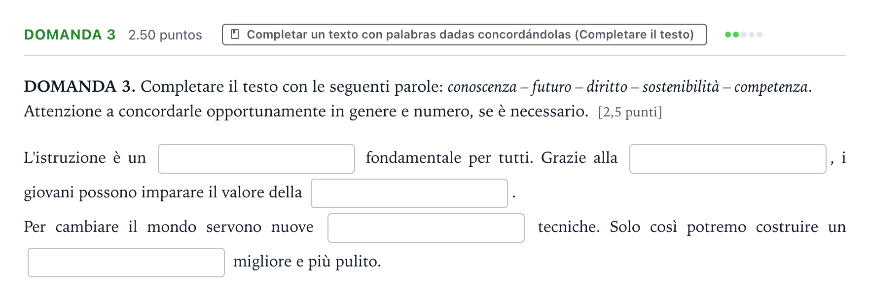Enunciado: Ejercicio Domanda 3 · Italiano PAU Galicia Extraordinaria 2026