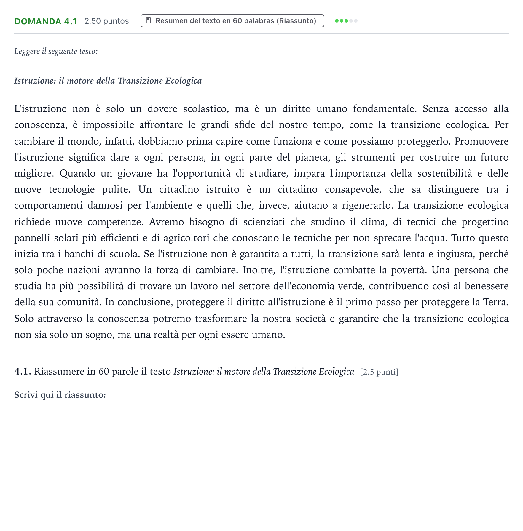 Enunciado: Ejercicio Domanda 4.1 · Italiano PAU Galicia Extraordinaria 2026