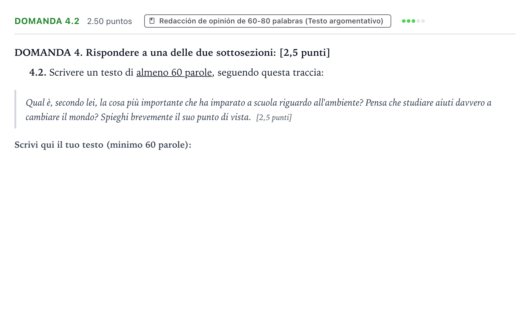 Enunciado: Ejercicio Domanda 4.2 · Italiano PAU Galicia Extraordinaria 2026