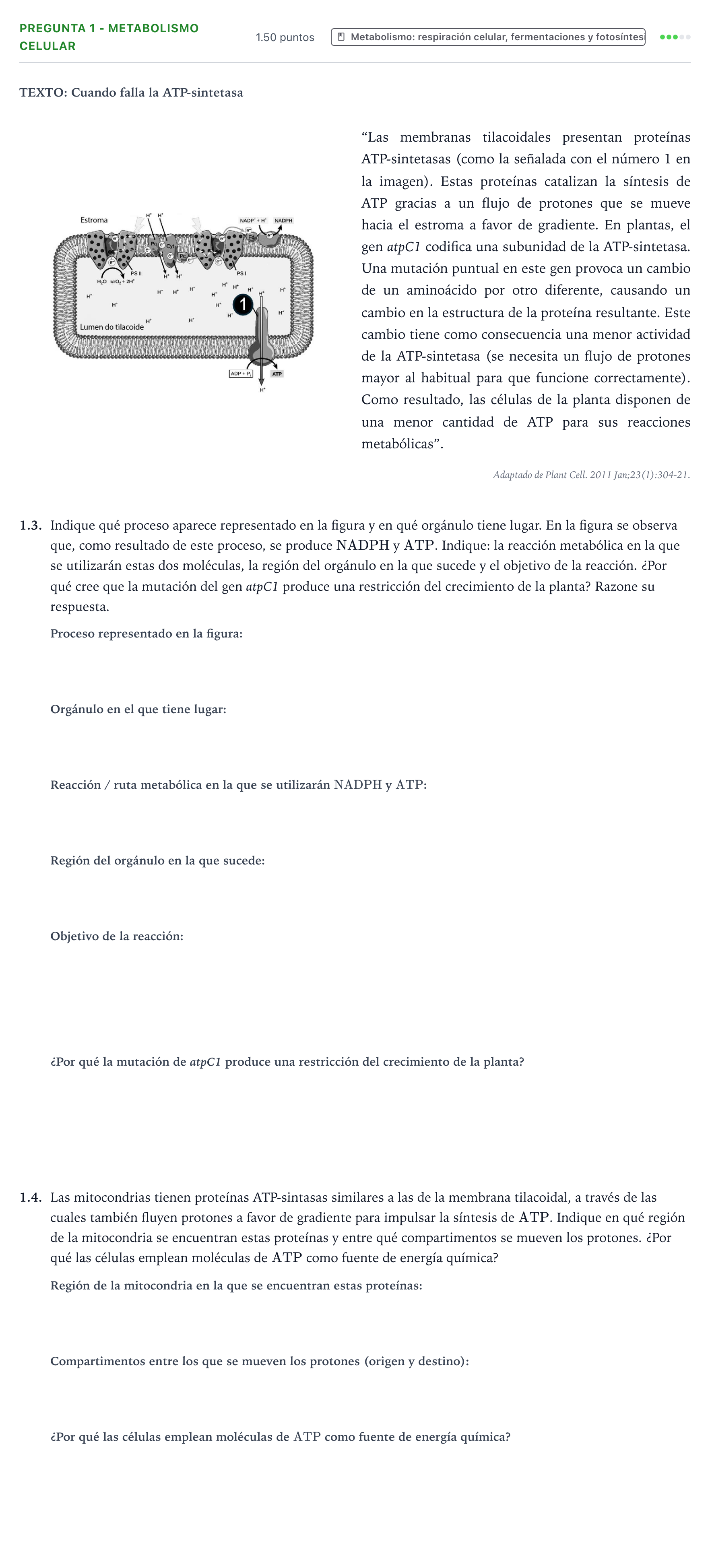 Enunciado: Pregunta 1 - Metabolismo celular · Biología PAU Galicia Extraordinaria 2026