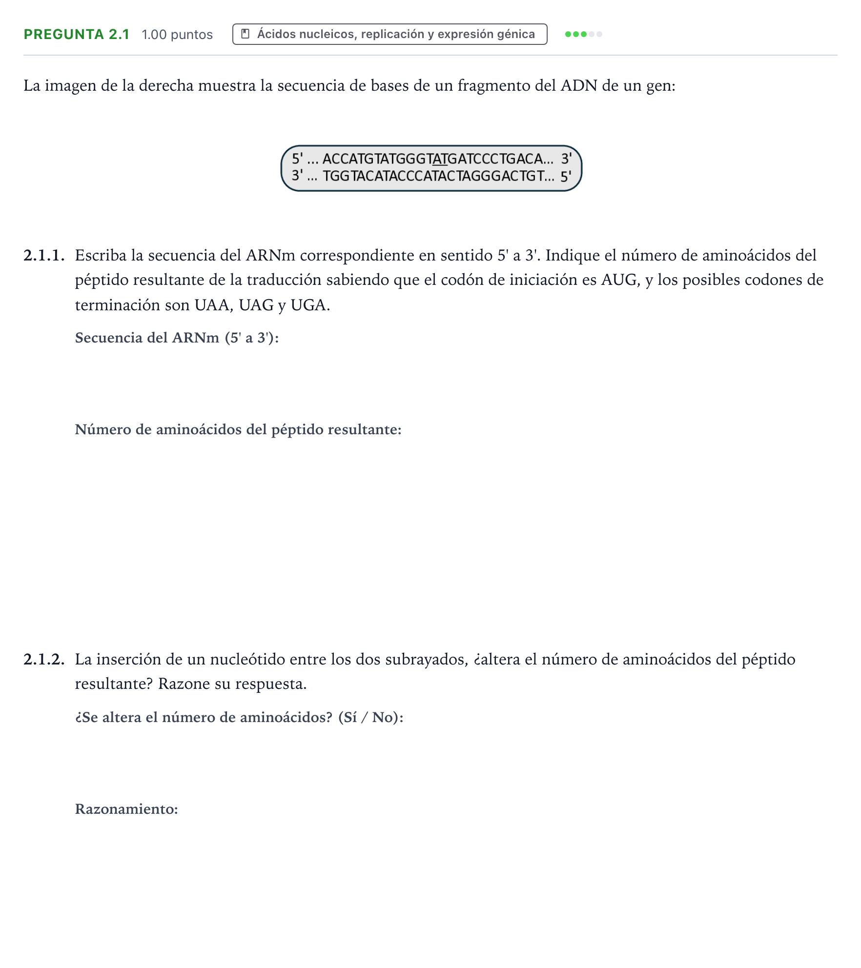 Enunciado: Pregunta 2.1 · Biología PAU Galicia Extraordinaria 2026