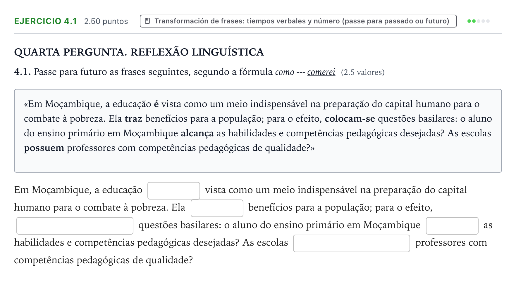 Enunciado: Ejercicio 4.1 · Portugués PAU Galicia Ordinaria 2026