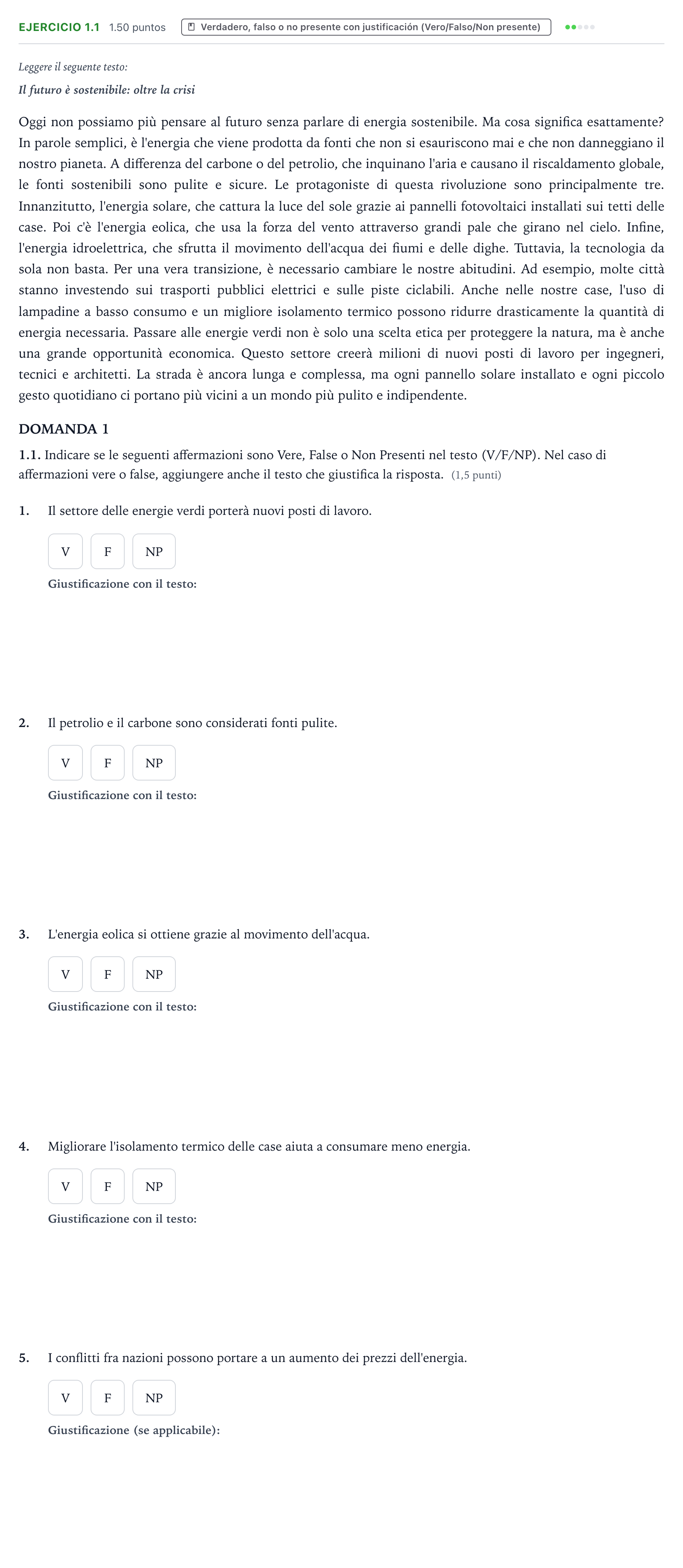 Enunciado: Ejercicio 1.1 · Italiano PAU Galicia Ordinaria 2026