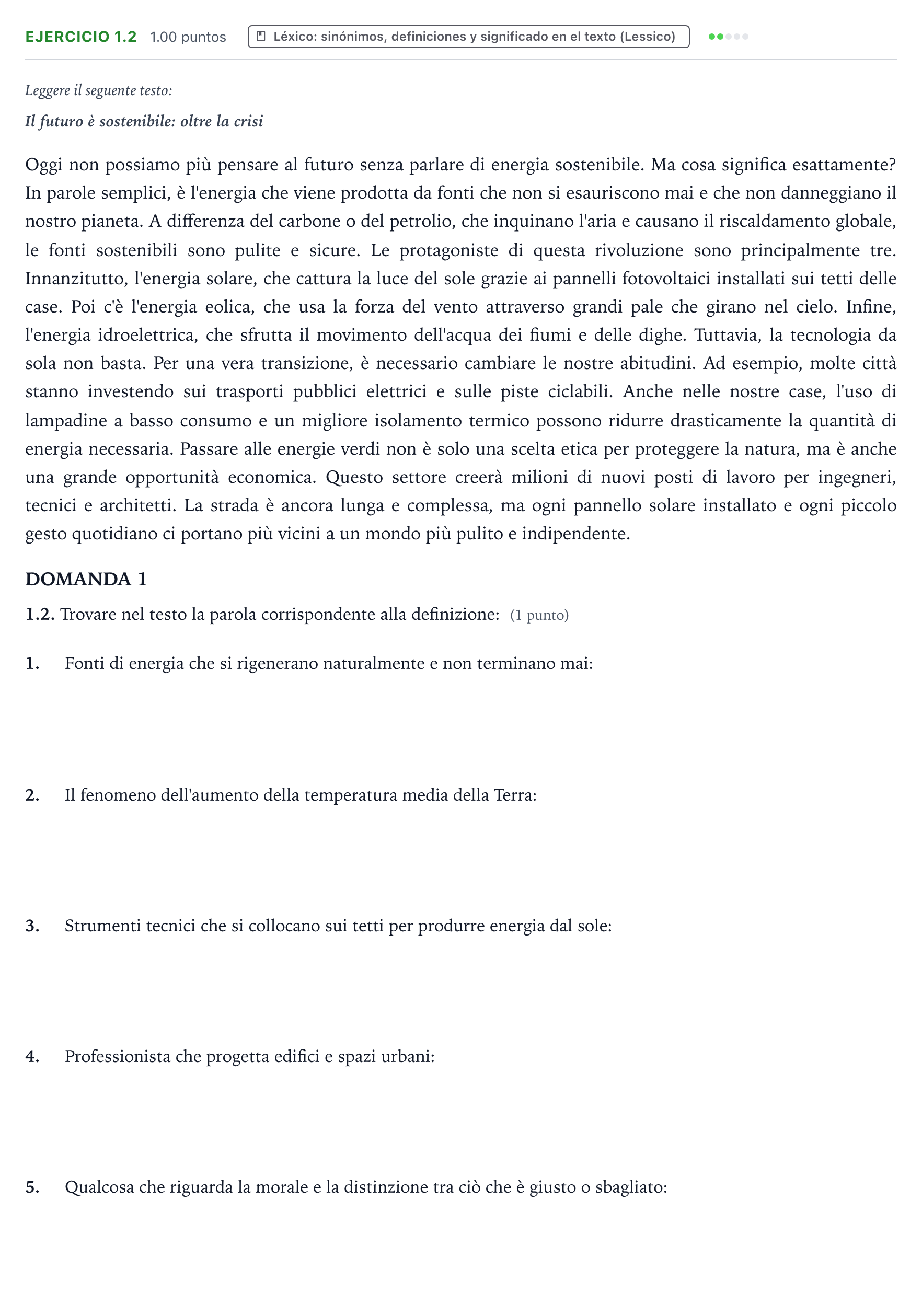 Enunciado: Ejercicio 1.2 · Italiano PAU Galicia Ordinaria 2026