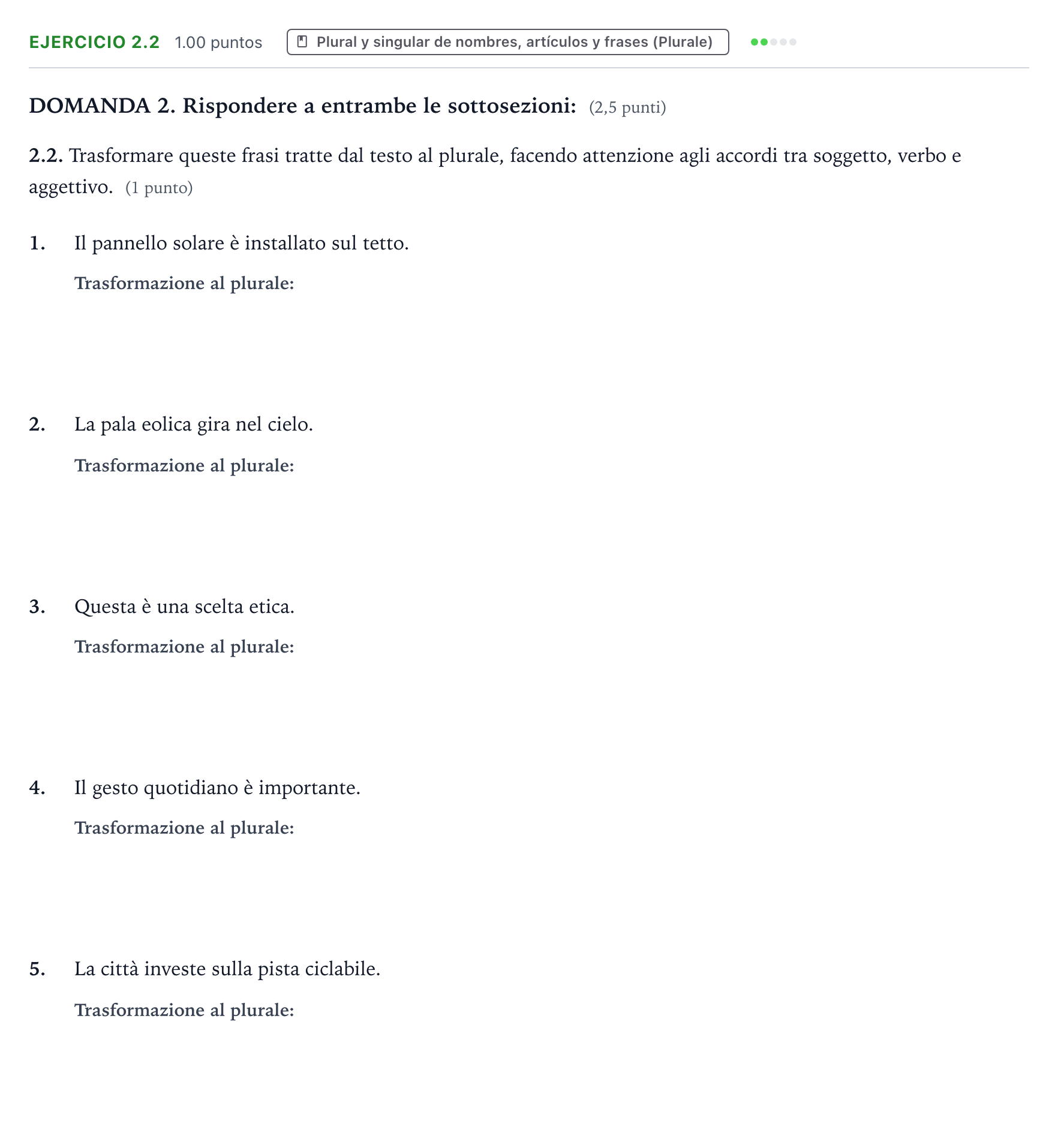 Enunciado: Ejercicio 2.2 · Italiano PAU Galicia Ordinaria 2026
