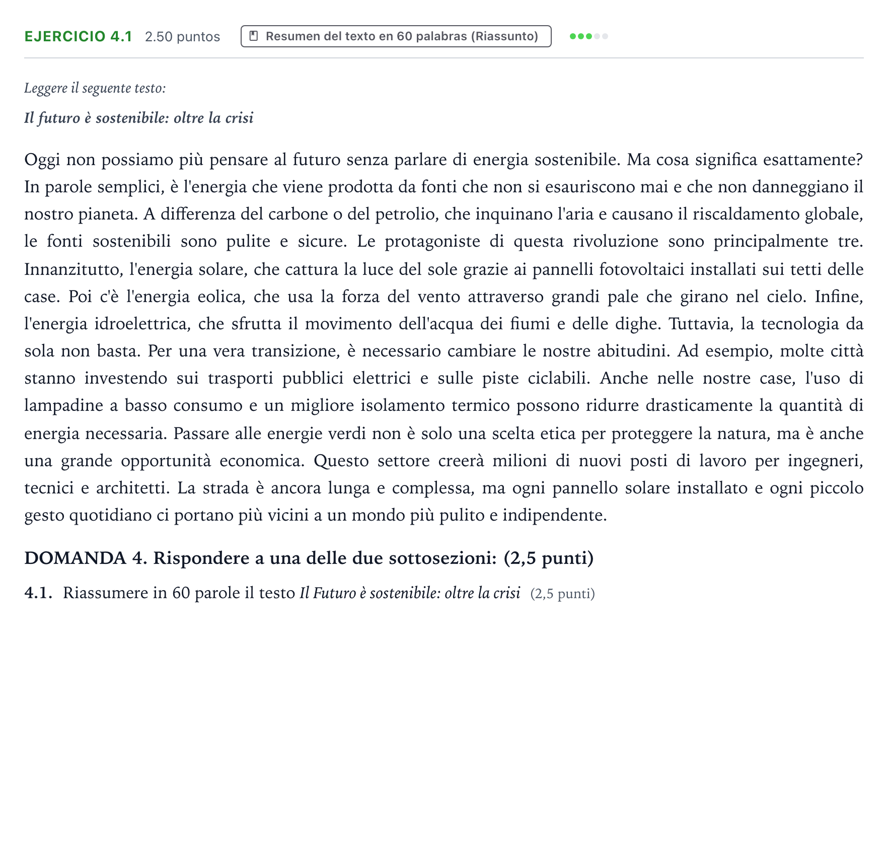 Enunciado: Ejercicio 4.1 · Italiano PAU Galicia Ordinaria 2026