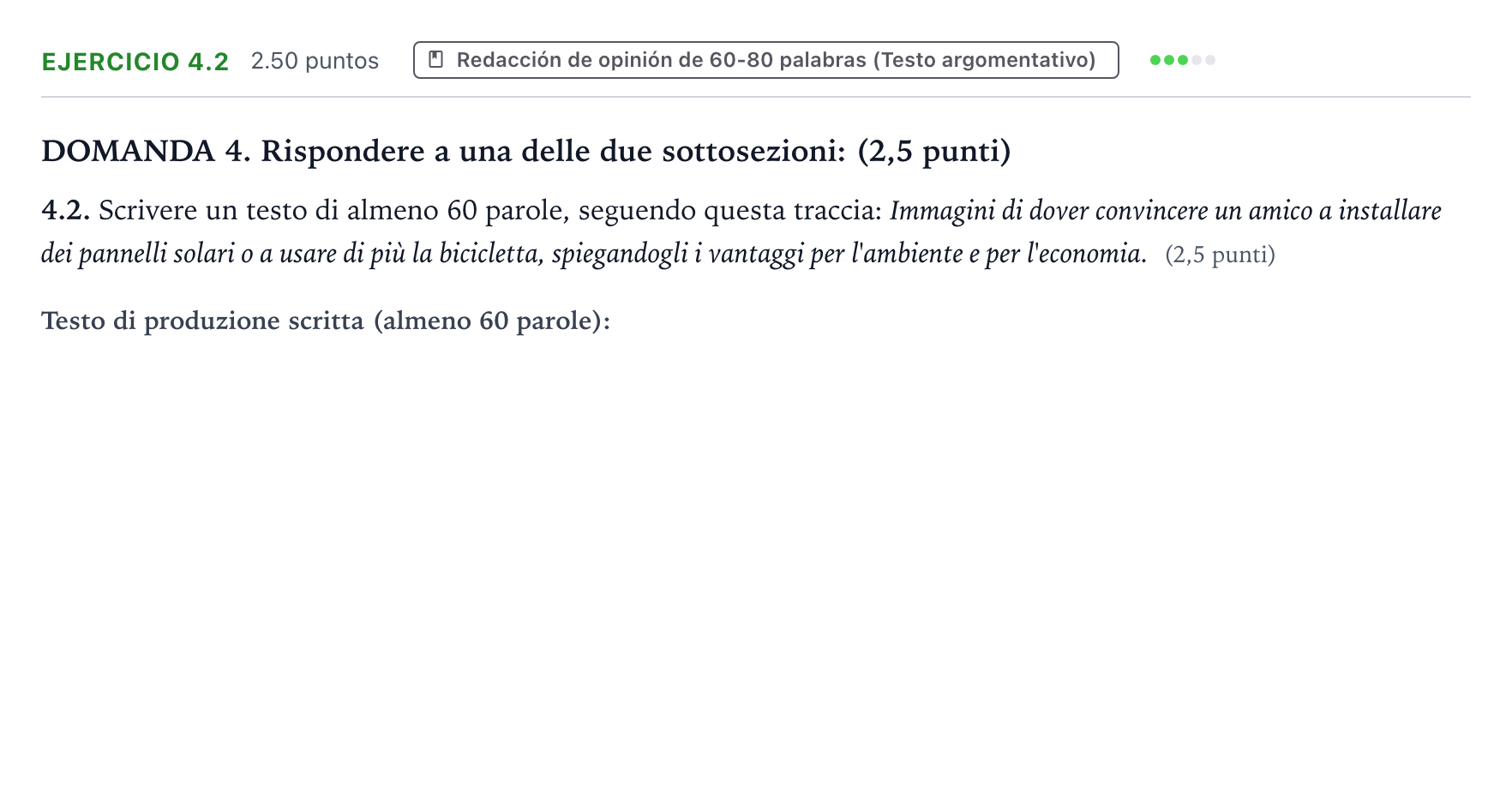 Enunciado: Ejercicio 4.2 · Italiano PAU Galicia Ordinaria 2026