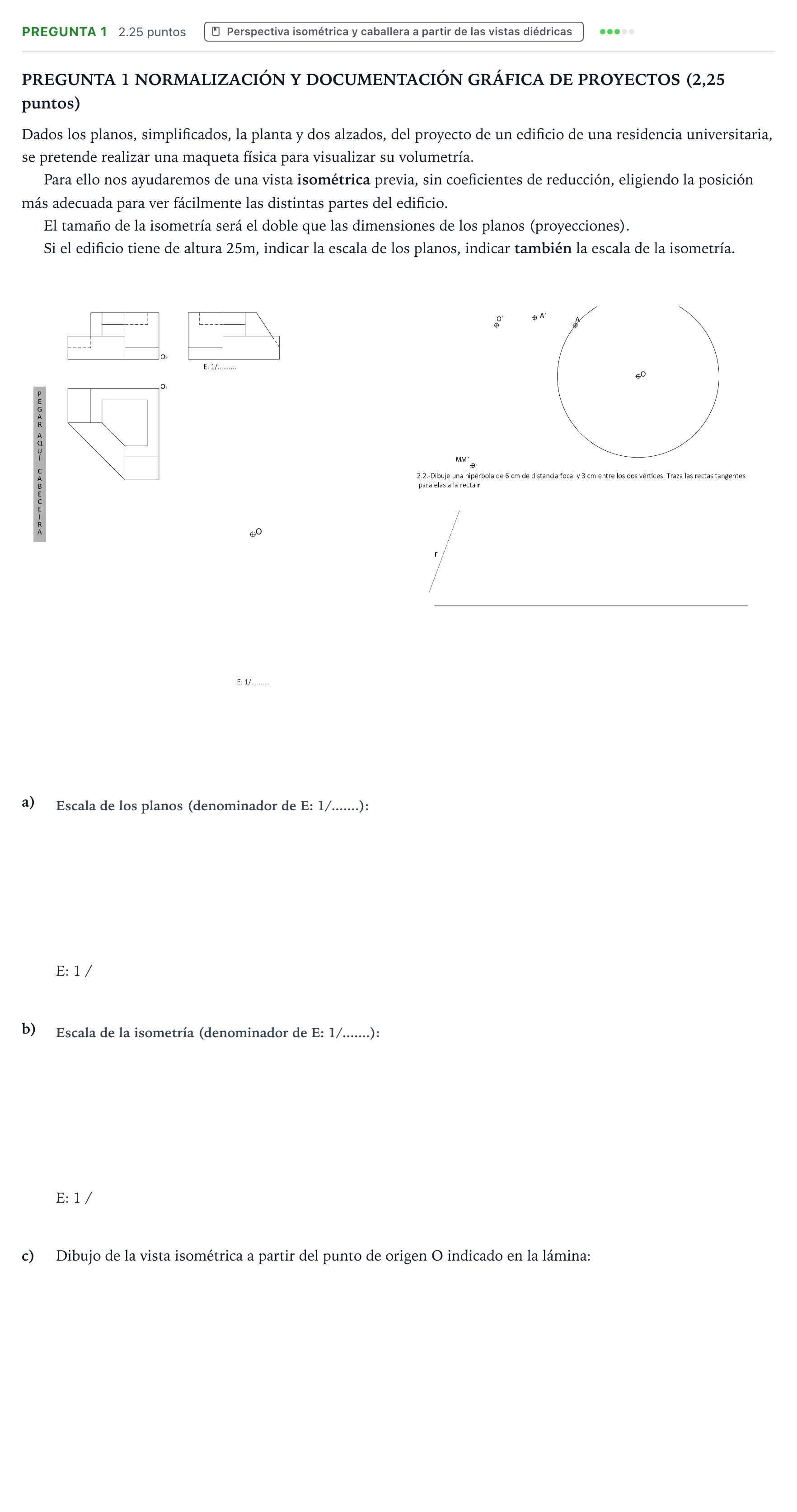 Enunciado: Pregunta 1 · Dibujo técnico II PAU Galicia Extraordinaria 2026