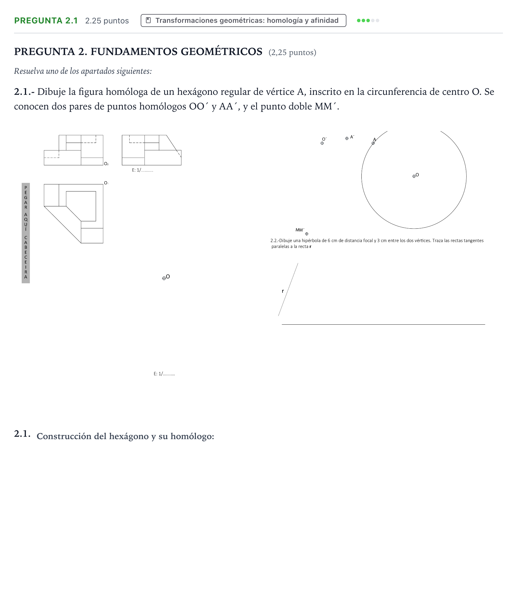 Enunciado: Pregunta 2.1 · Dibujo técnico II PAU Galicia Extraordinaria 2026