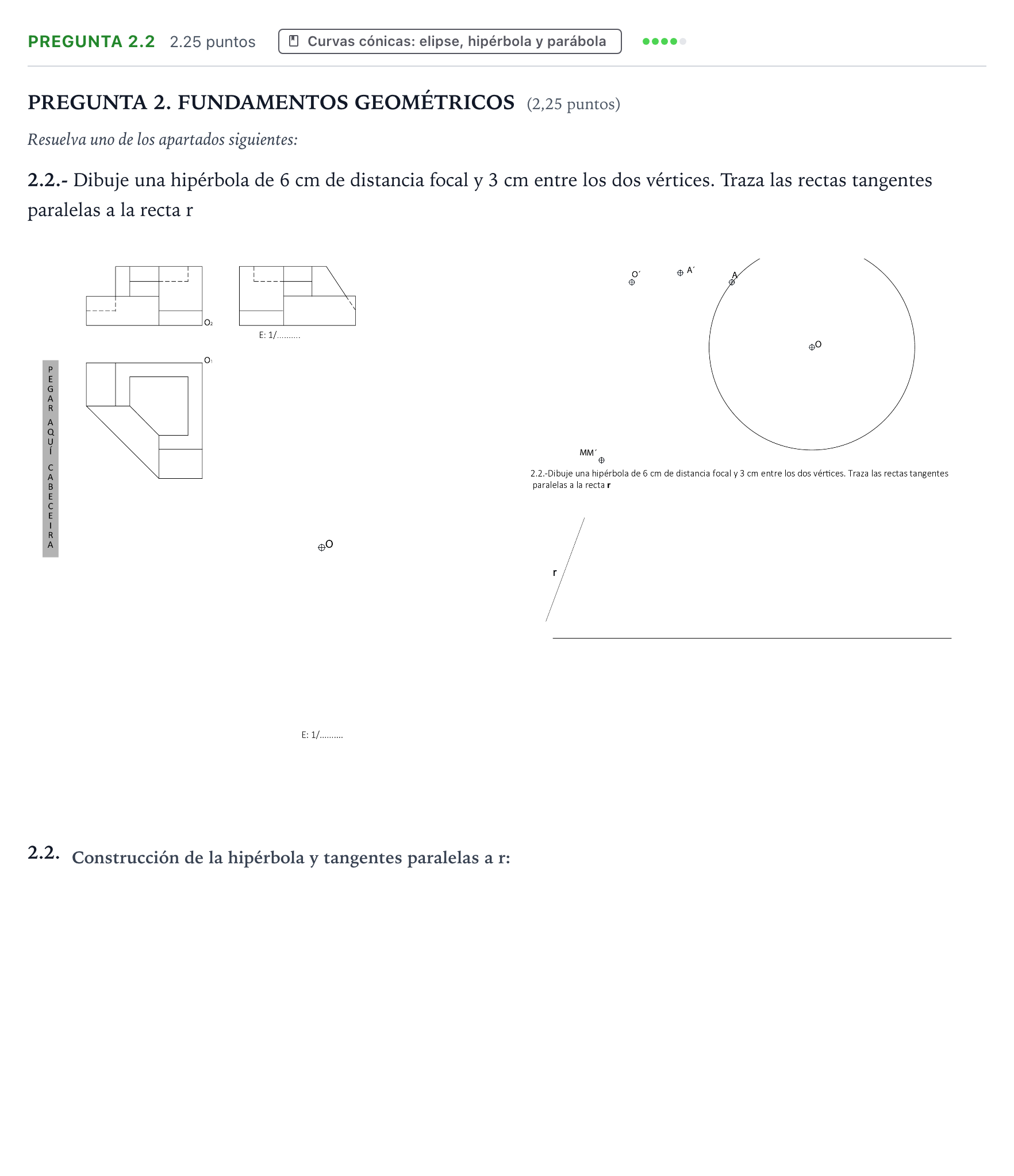 Enunciado: Pregunta 2.2 · Dibujo técnico II PAU Galicia Extraordinaria 2026