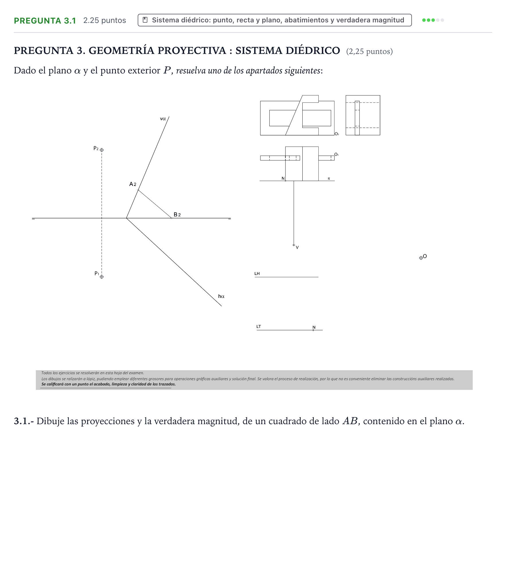 Enunciado: Pregunta 3.1 · Dibujo técnico II PAU Galicia Extraordinaria 2026