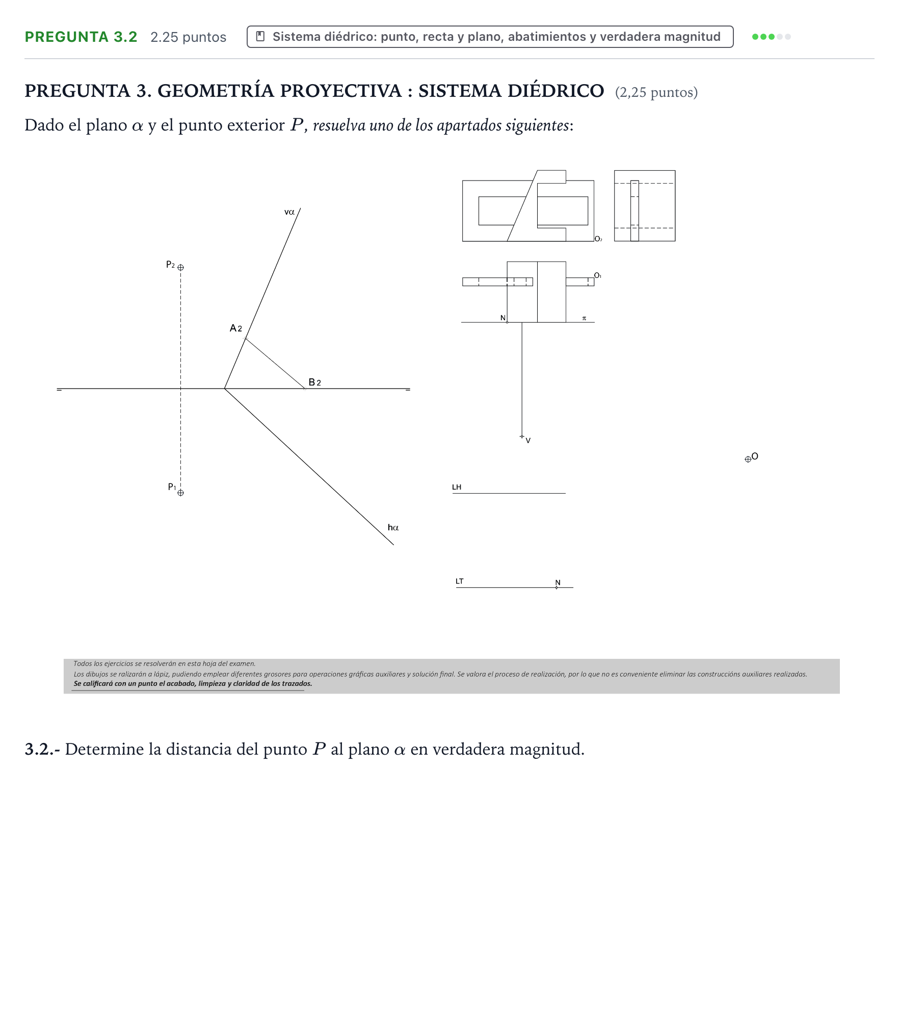 Enunciado: Pregunta 3.2 · Dibujo técnico II PAU Galicia Extraordinaria 2026