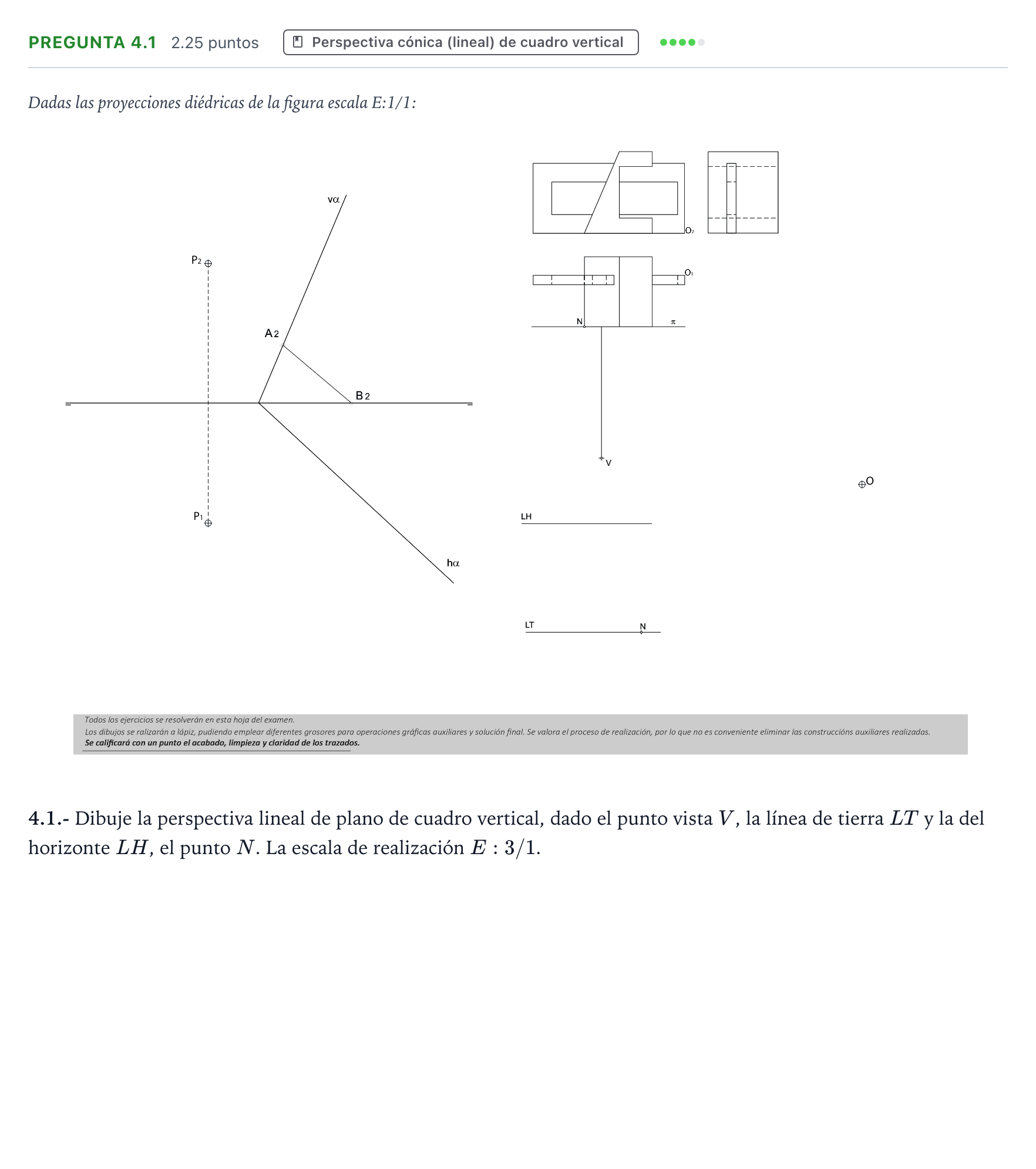 Enunciado: Pregunta 4.1 · Dibujo técnico II PAU Galicia Extraordinaria 2026