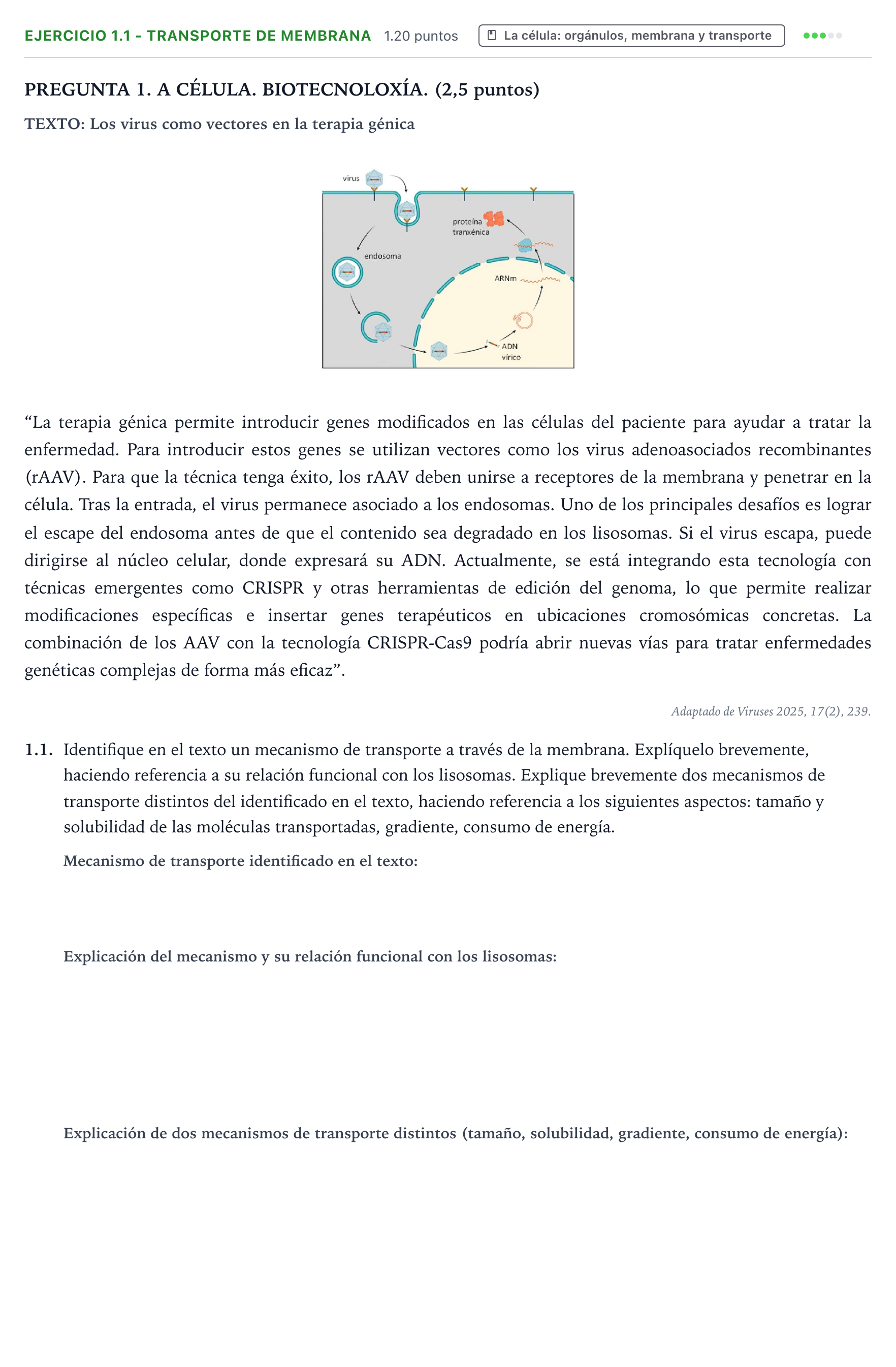 Enunciado: Ejercicio 1.1 - Transporte de membrana · Biología PAU Galicia Ordinaria 2026
