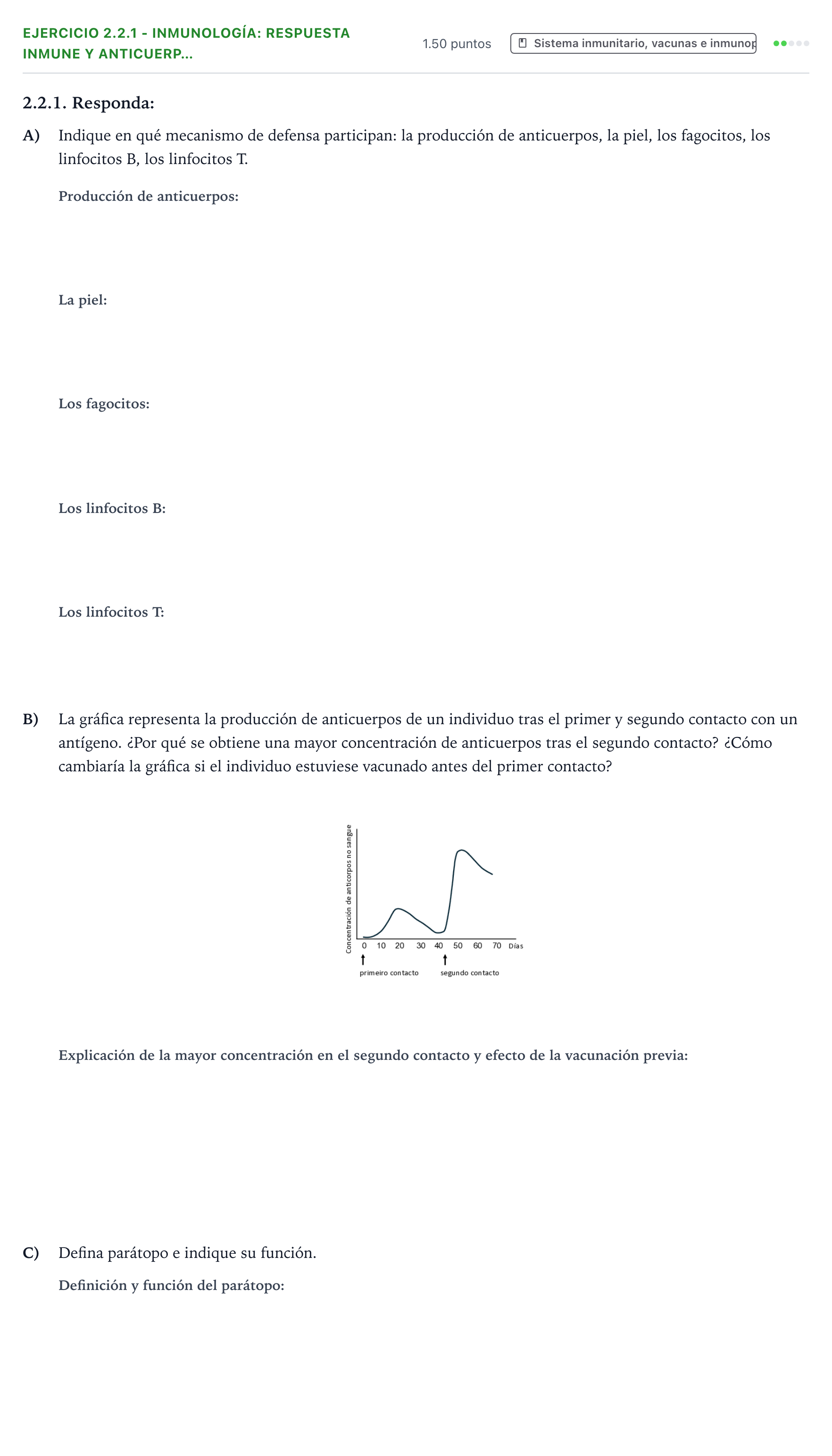 Enunciado: Ejercicio 2.2.1 - Inmunología: respuesta inmune y anticuerp… · Biología PAU Galicia Ordinaria 2026