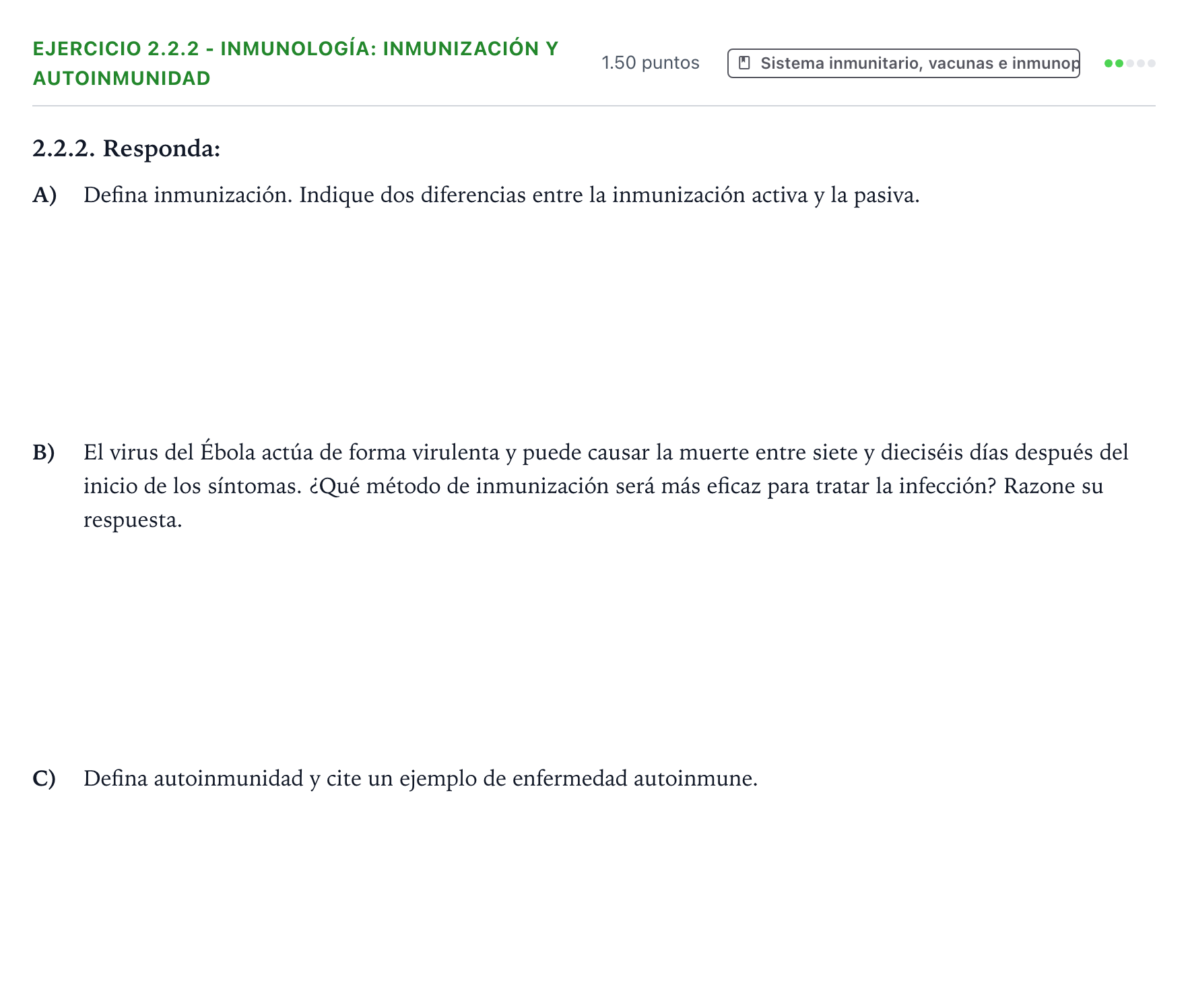 Enunciado: Ejercicio 2.2.2 - Inmunología: inmunización y autoinmunidad · Biología PAU Galicia Ordinaria 2026