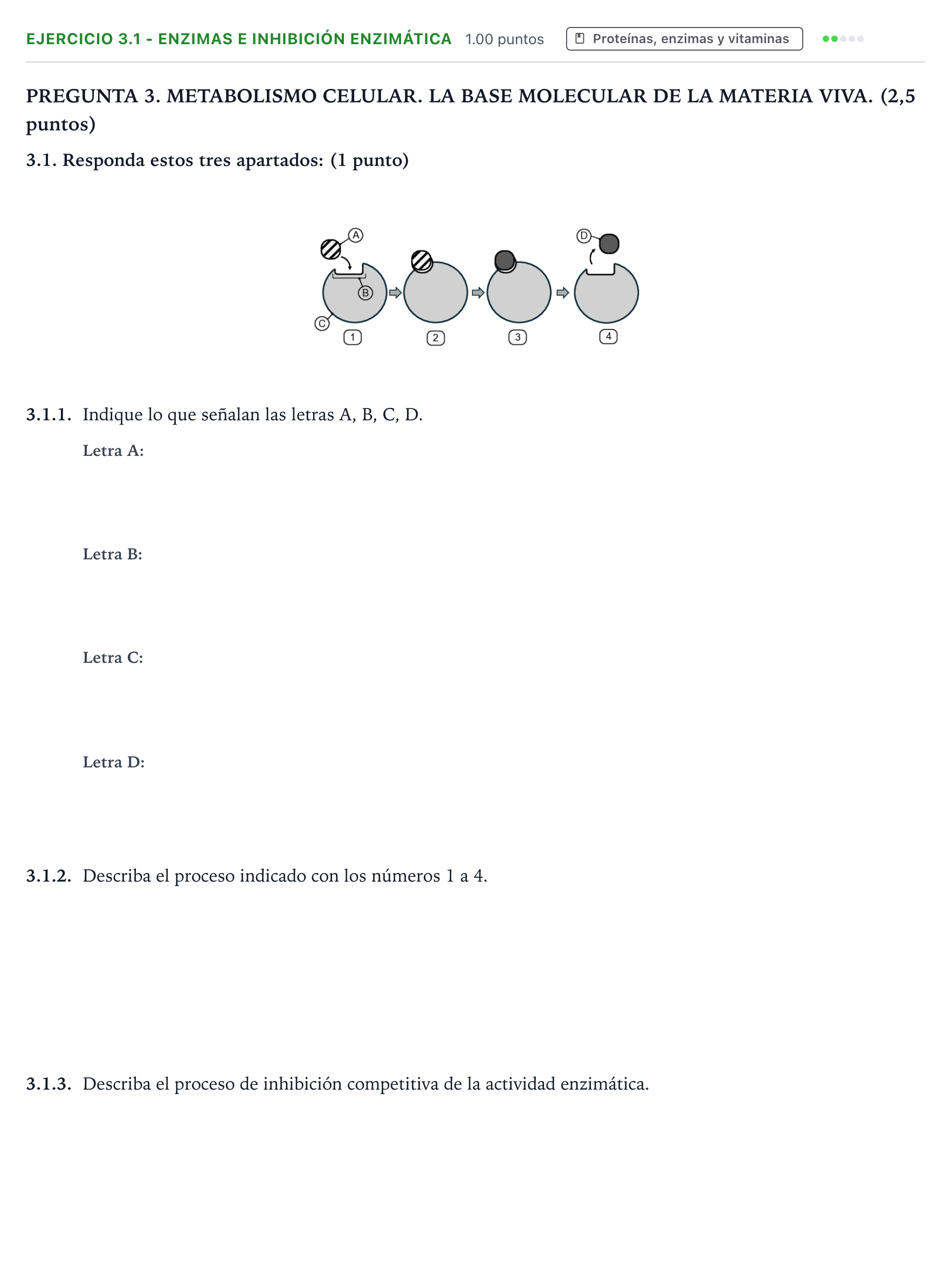 Enunciado: Ejercicio 3.1 - Enzimas e inhibición enzimática · Biología PAU Galicia Ordinaria 2026
