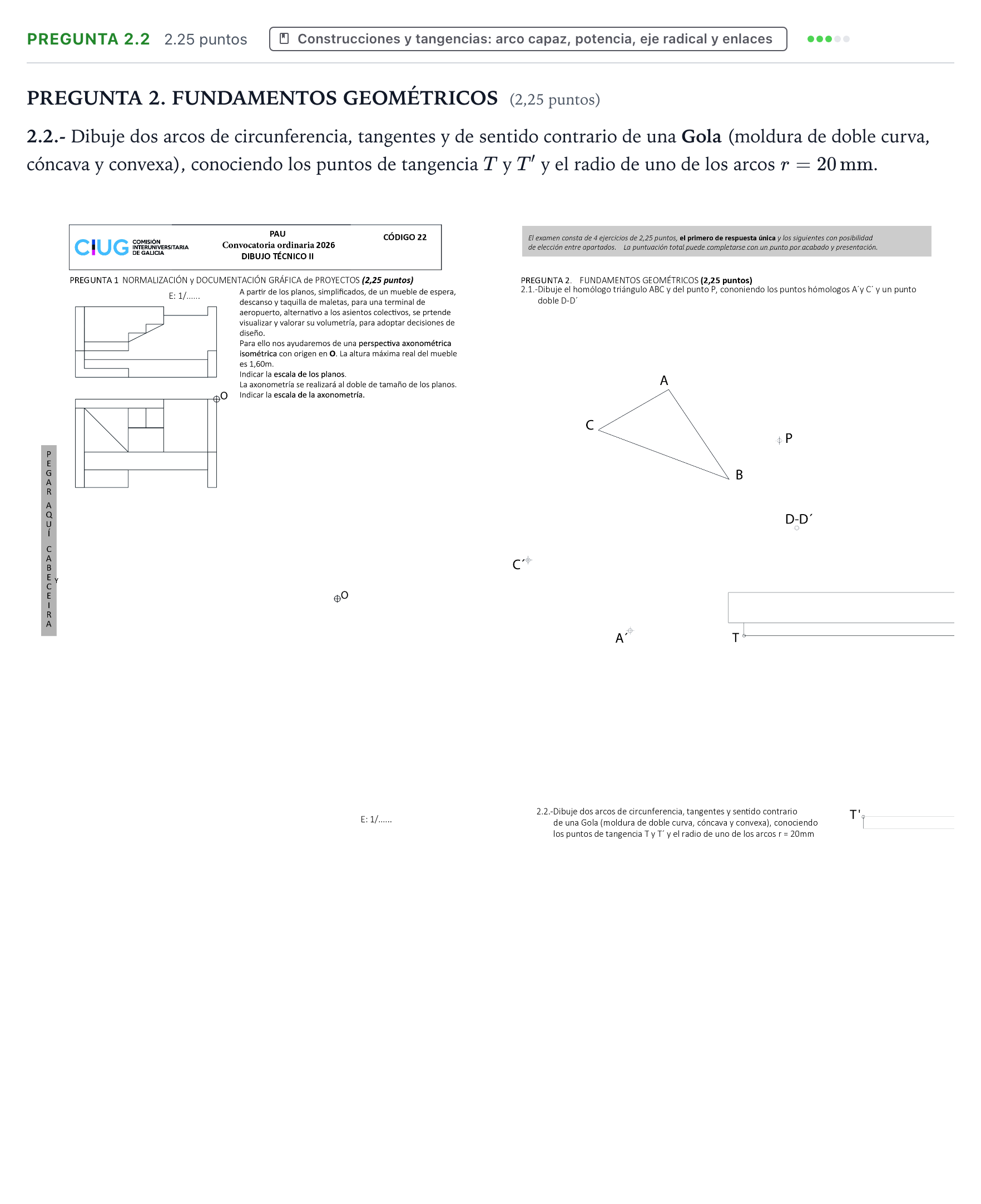 Enunciado: Pregunta 2.2 · Dibujo técnico II PAU Galicia Ordinaria 2026