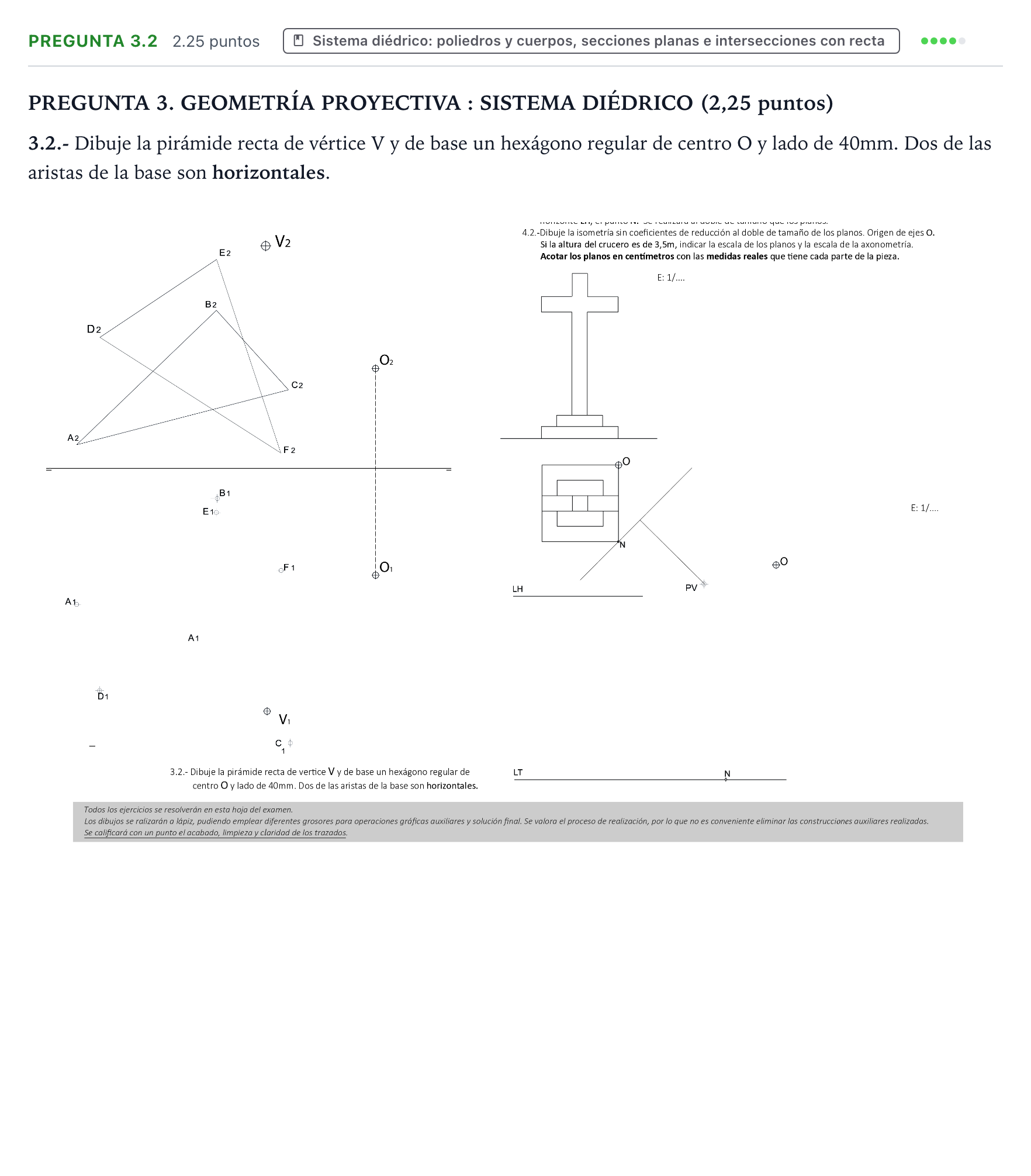 Enunciado: Pregunta 3.2 · Dibujo técnico II PAU Galicia Ordinaria 2026