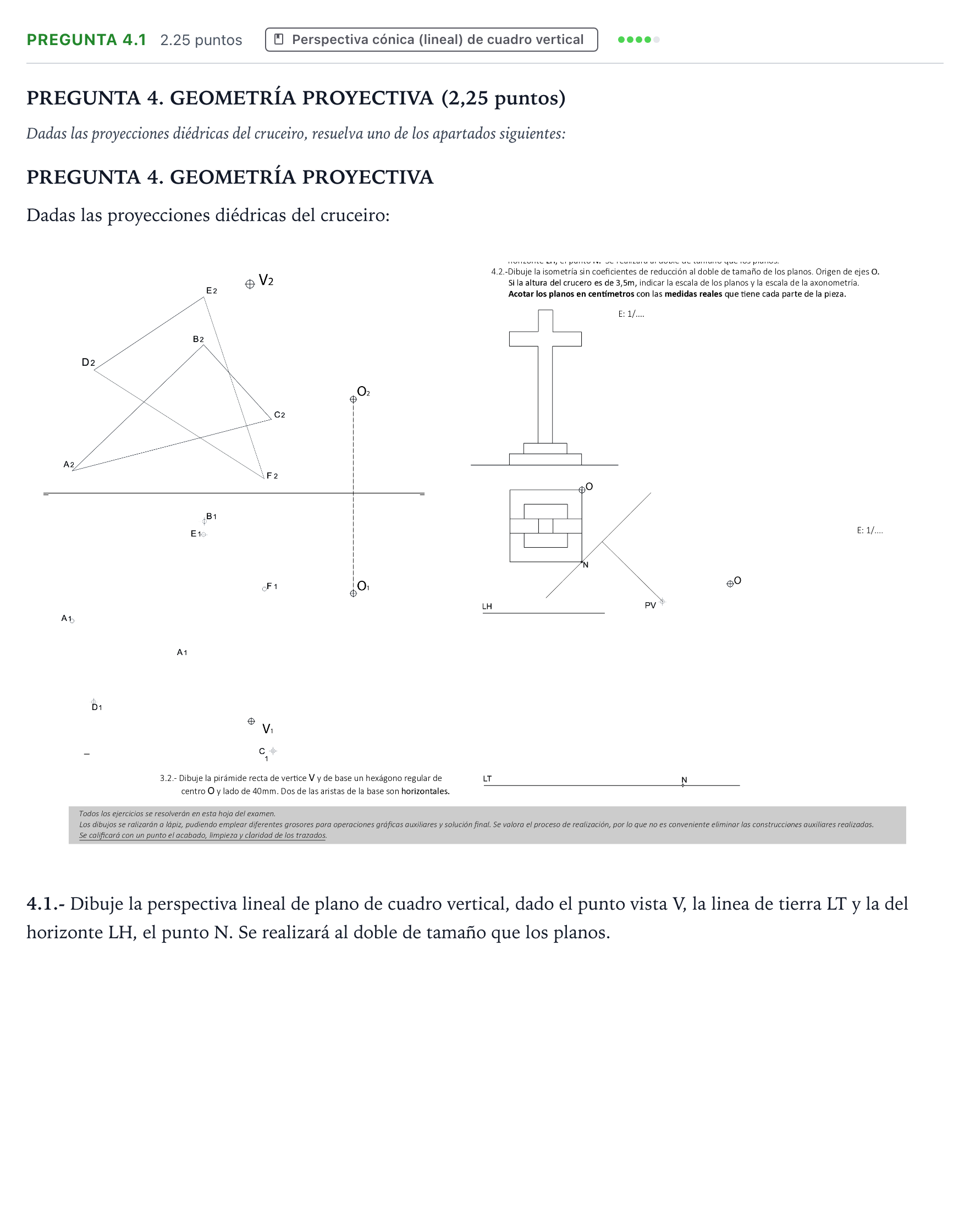 Enunciado: Pregunta 4.1 · Dibujo técnico II PAU Galicia Ordinaria 2026